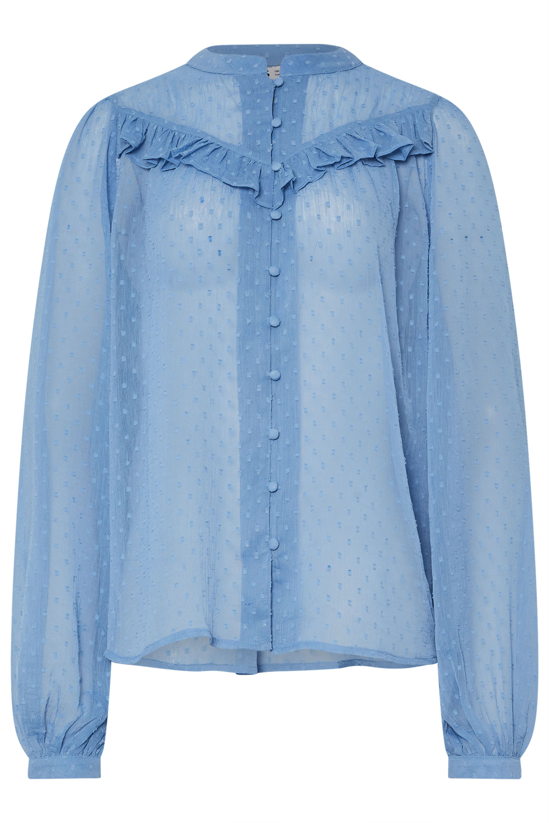 LTS Tall Blue Sheer Dobby Frill Blouse | Long Tall Sally 5