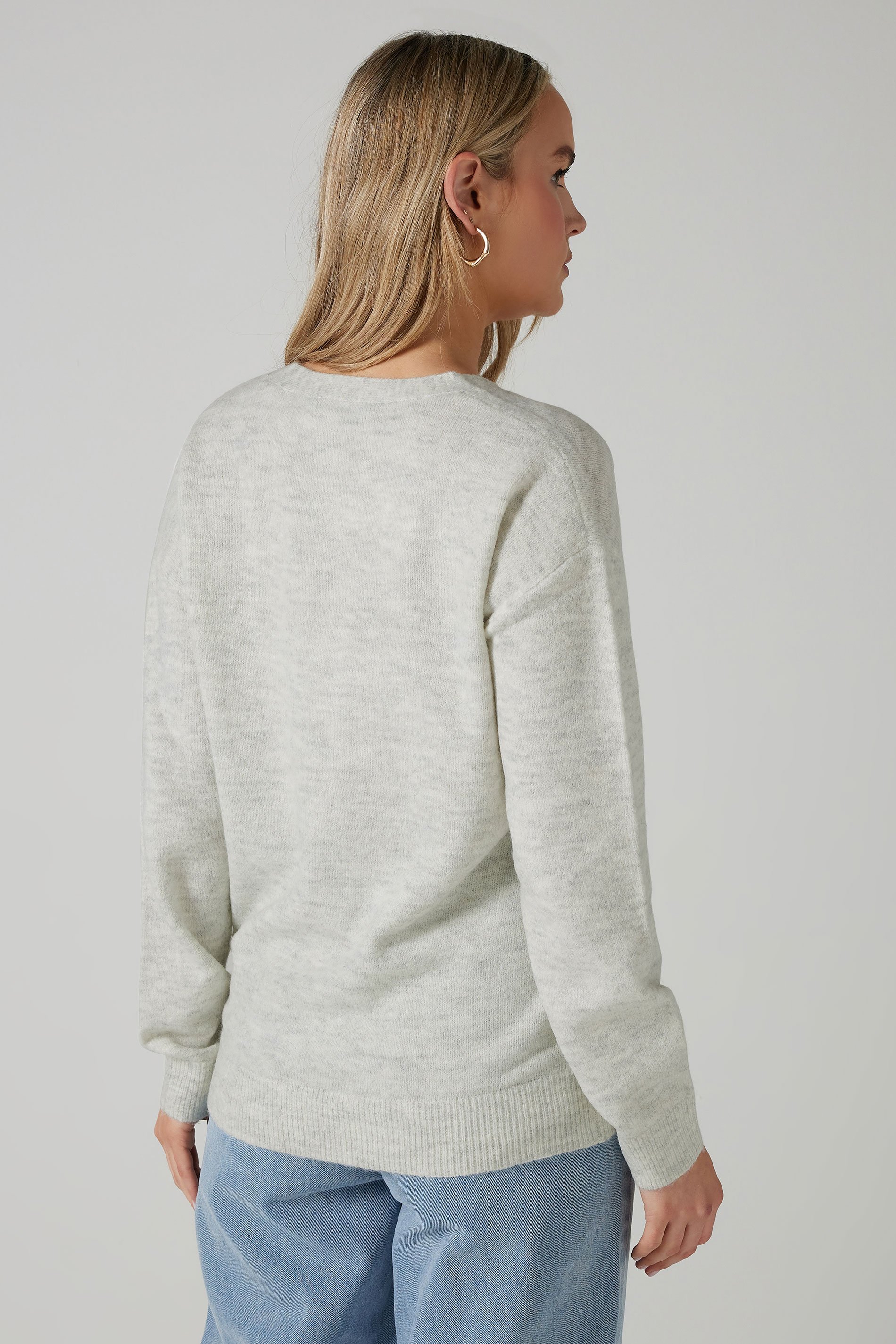 LTS Tall Grey Marl Knit Wrap Button Jumper | Long Tall Sally 4