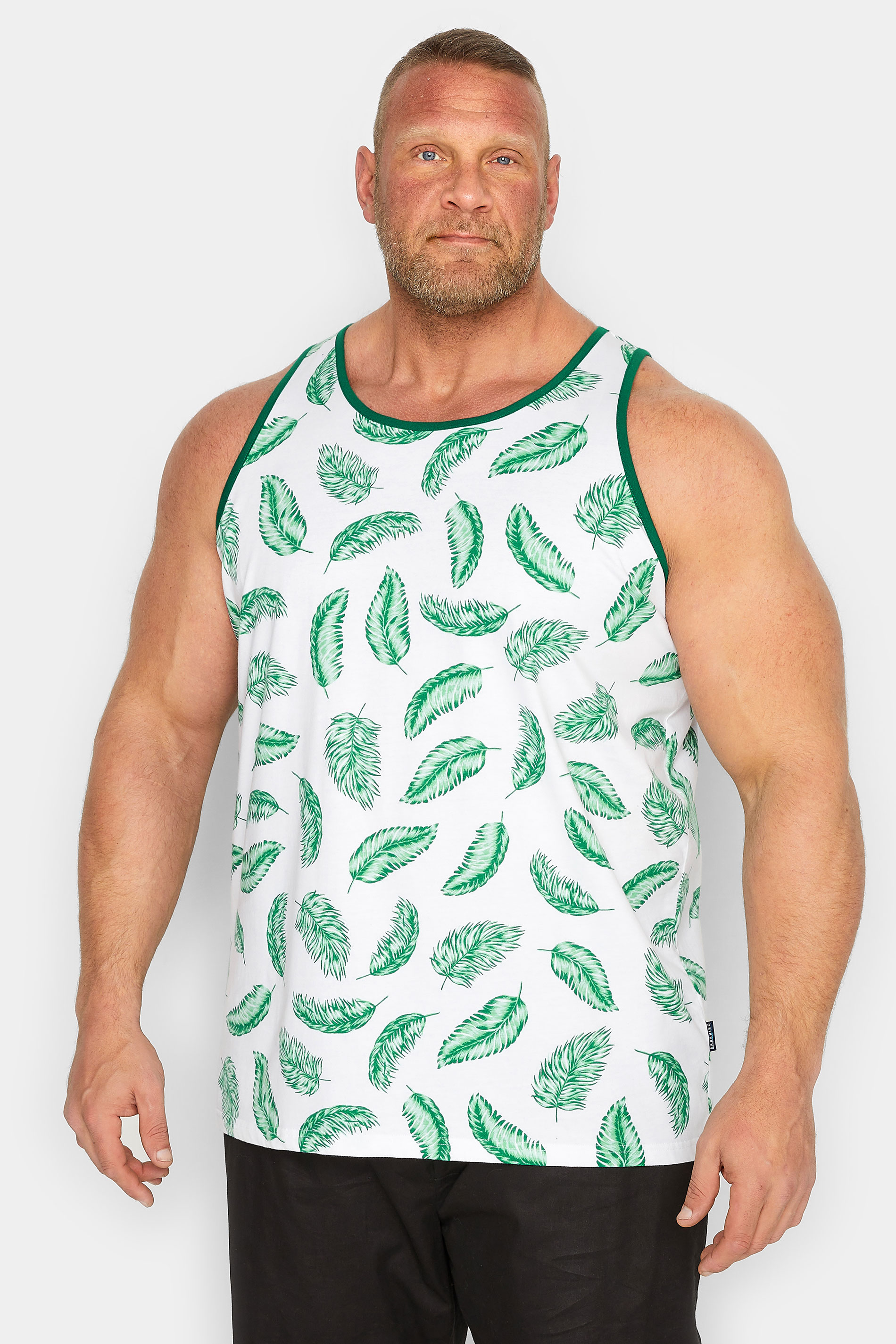 BadRhino Big & Tall Plus Size Mens Green Leaf Print Vest Top | BadRhino  1
