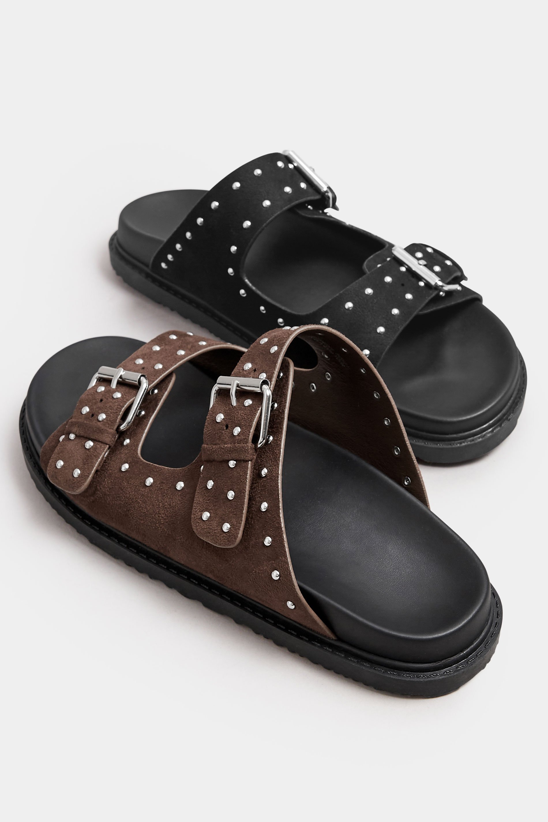 Brown Studded Buckle Strap Sandals In Extra Wide EEE Fit | Yours Clothing 6