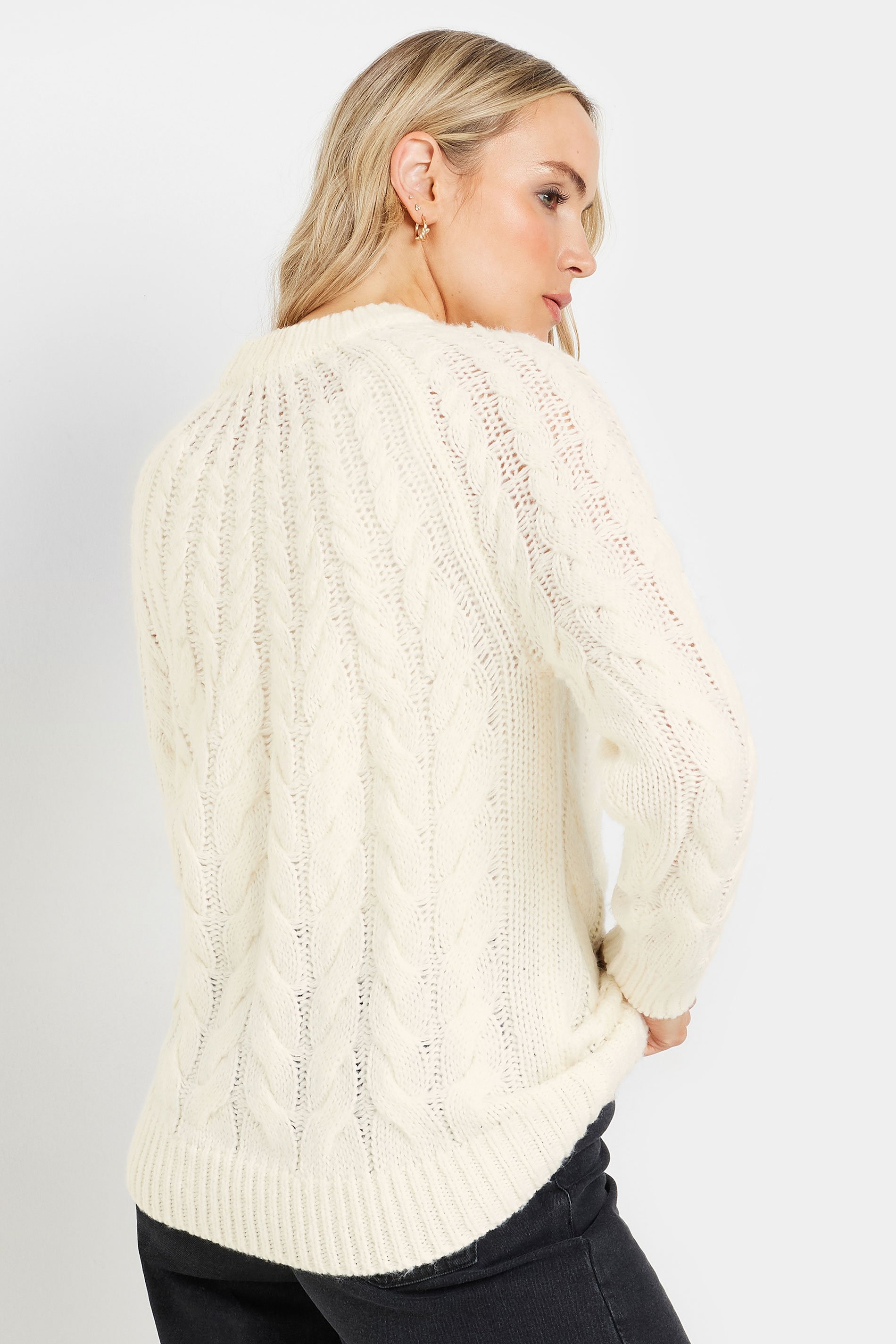 LTS Tall Ivory White Chunky Cable Knit Jumper | Long Tall Sally 4