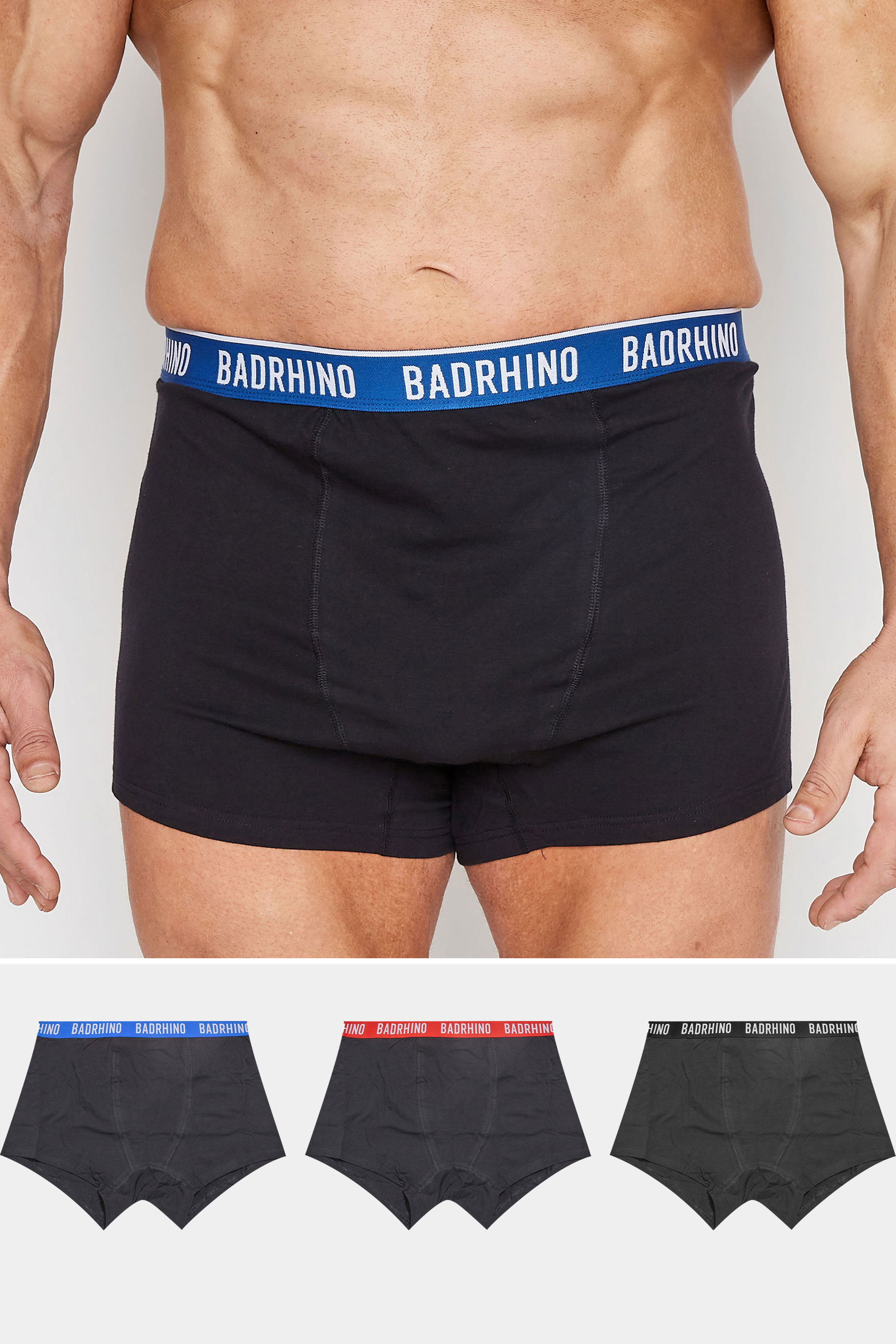 BadRhino Big & Tall 3 PACK Black Multicolour Waist Boxers | BadRhino 1