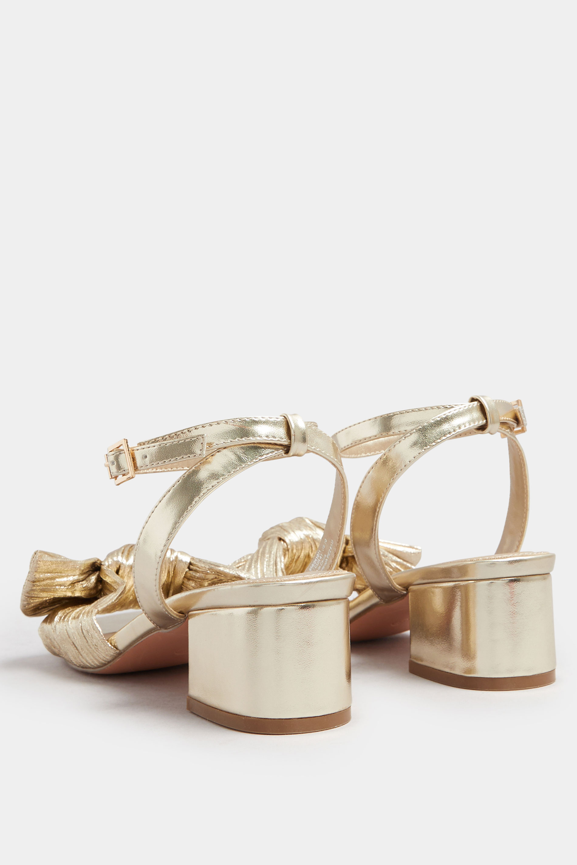Gold Bow Mid Block Heel Sandals In Extra Wide EEE Fit | Yours Clothing 5