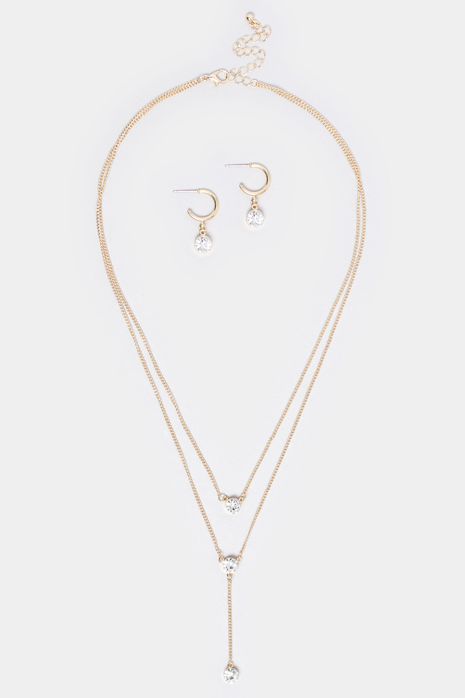 Gold Tone Diamante Drop Layered Jewellery Set | Yours Clothing 2