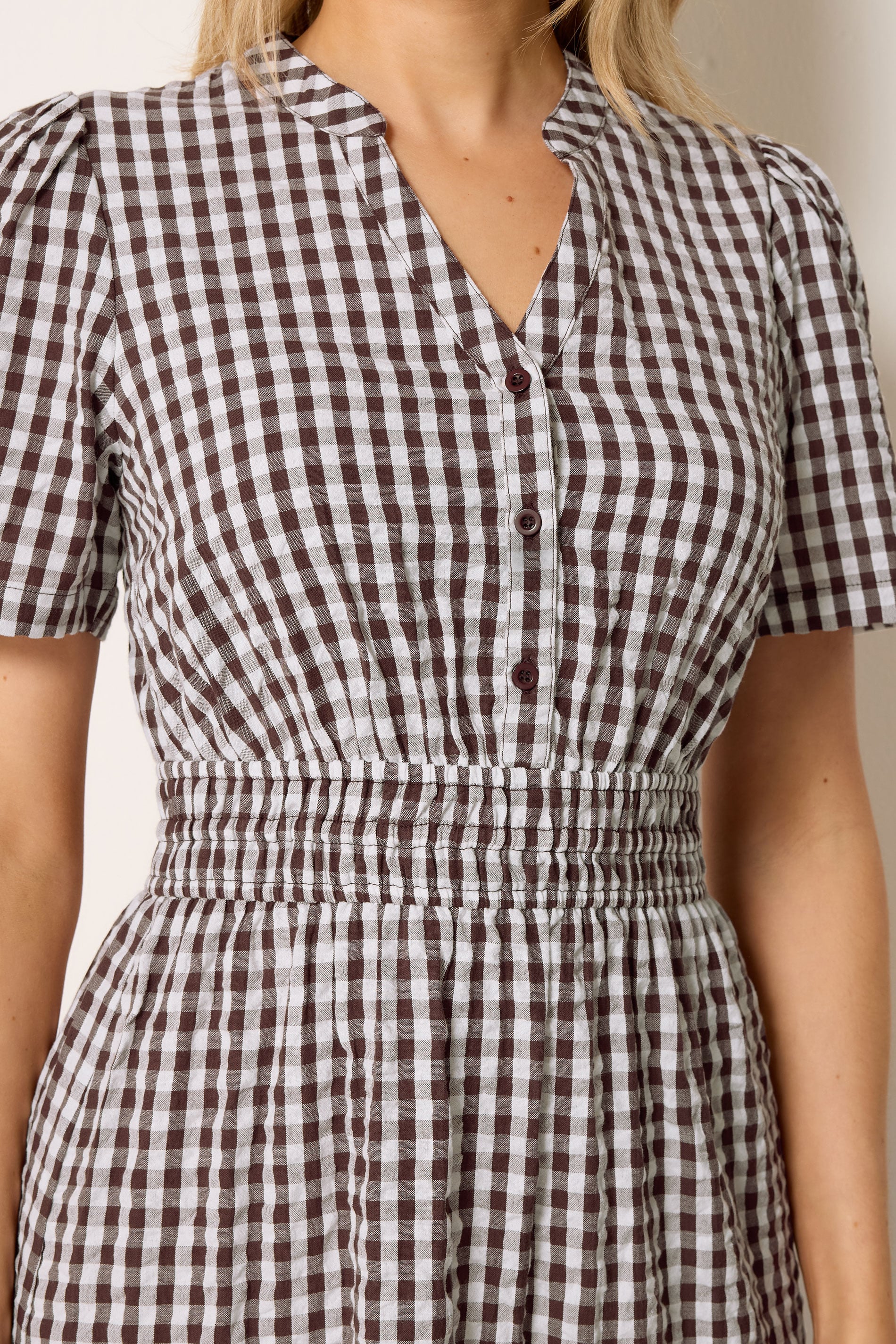 LTS Tall Women's Chocolate Brown Gingham Cotton Maxi Dress | Long Tall Sally 4