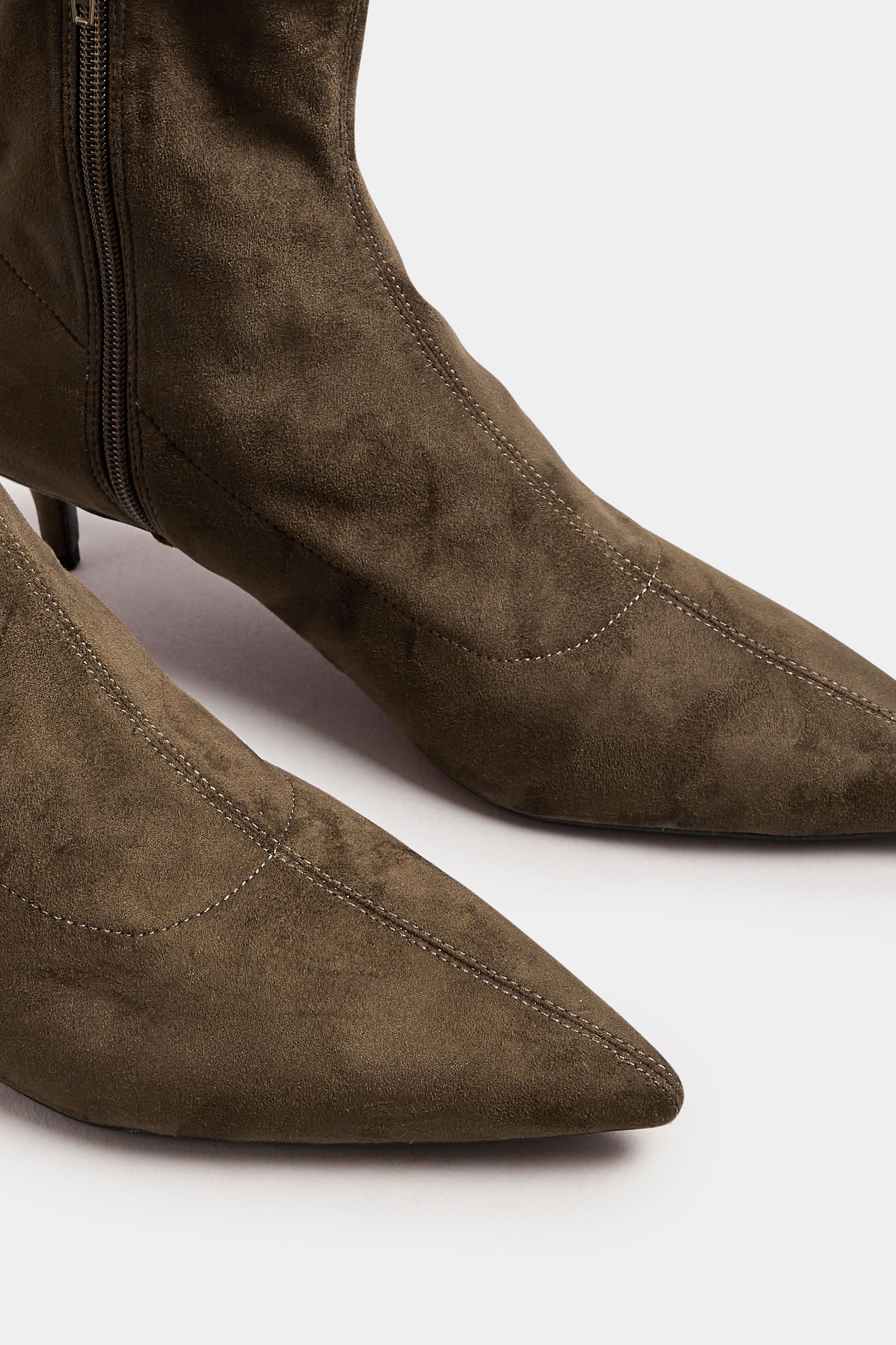 LTS Chocolate Brown Faux Suede Kitten Heeled Boots In Standard Fit | Long Tall Sally 5