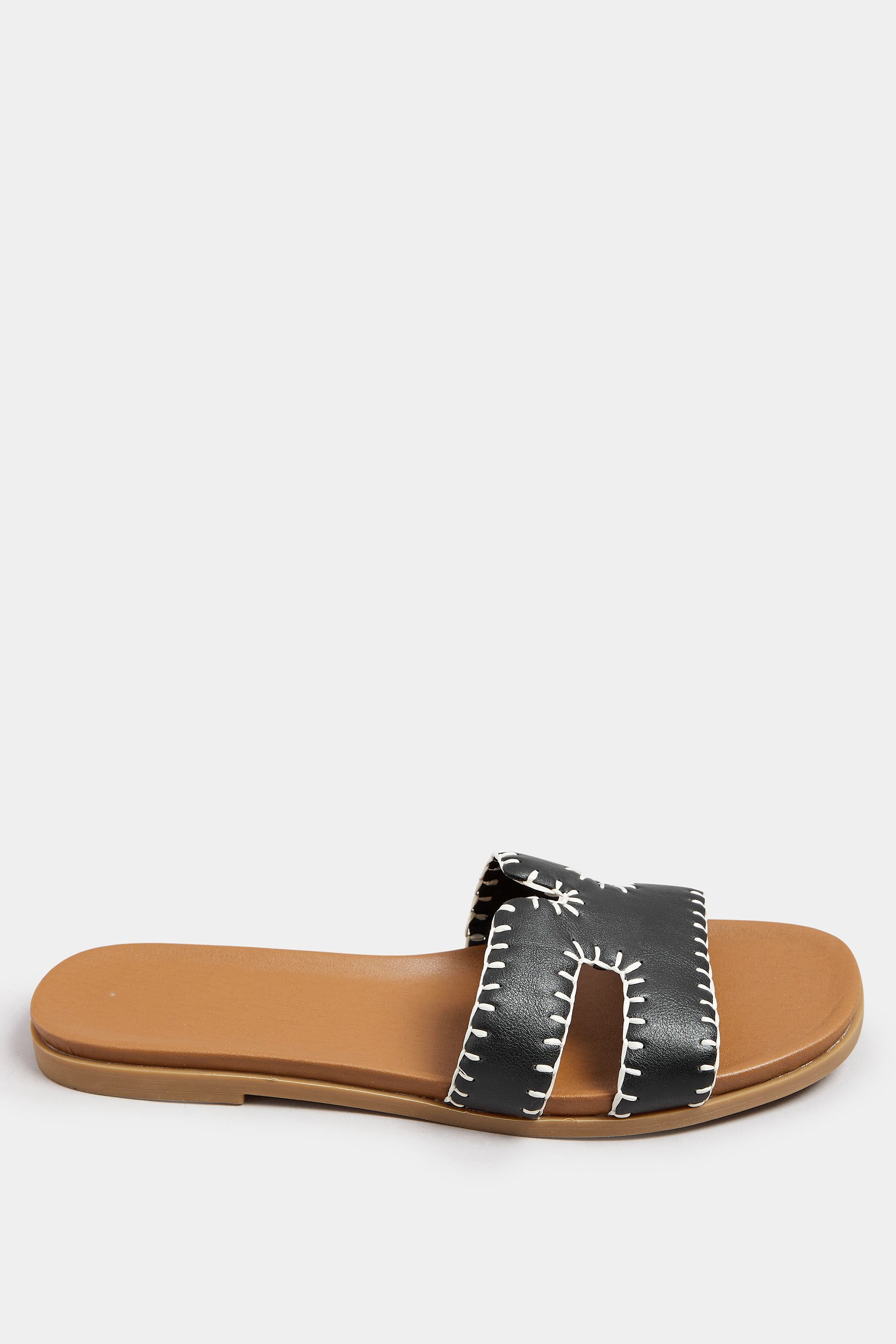 Black Faux Leather Stitched Mule Sandals In Extra Wide EEE Fit | Yours Clothing 3