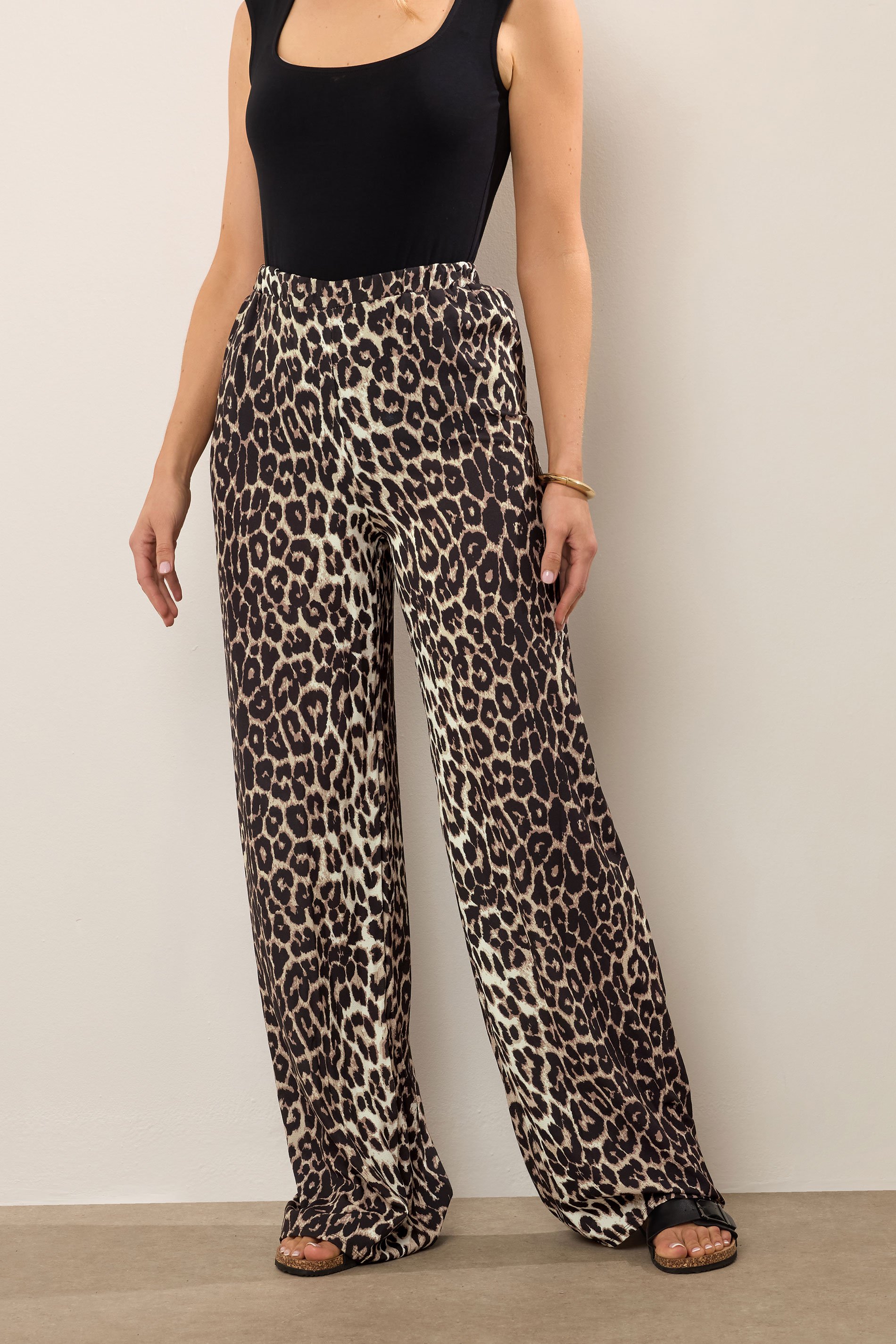 LTS Tall Beige Brown Leopard Print Wide Leg Trousers | Long Tall Sally 2
