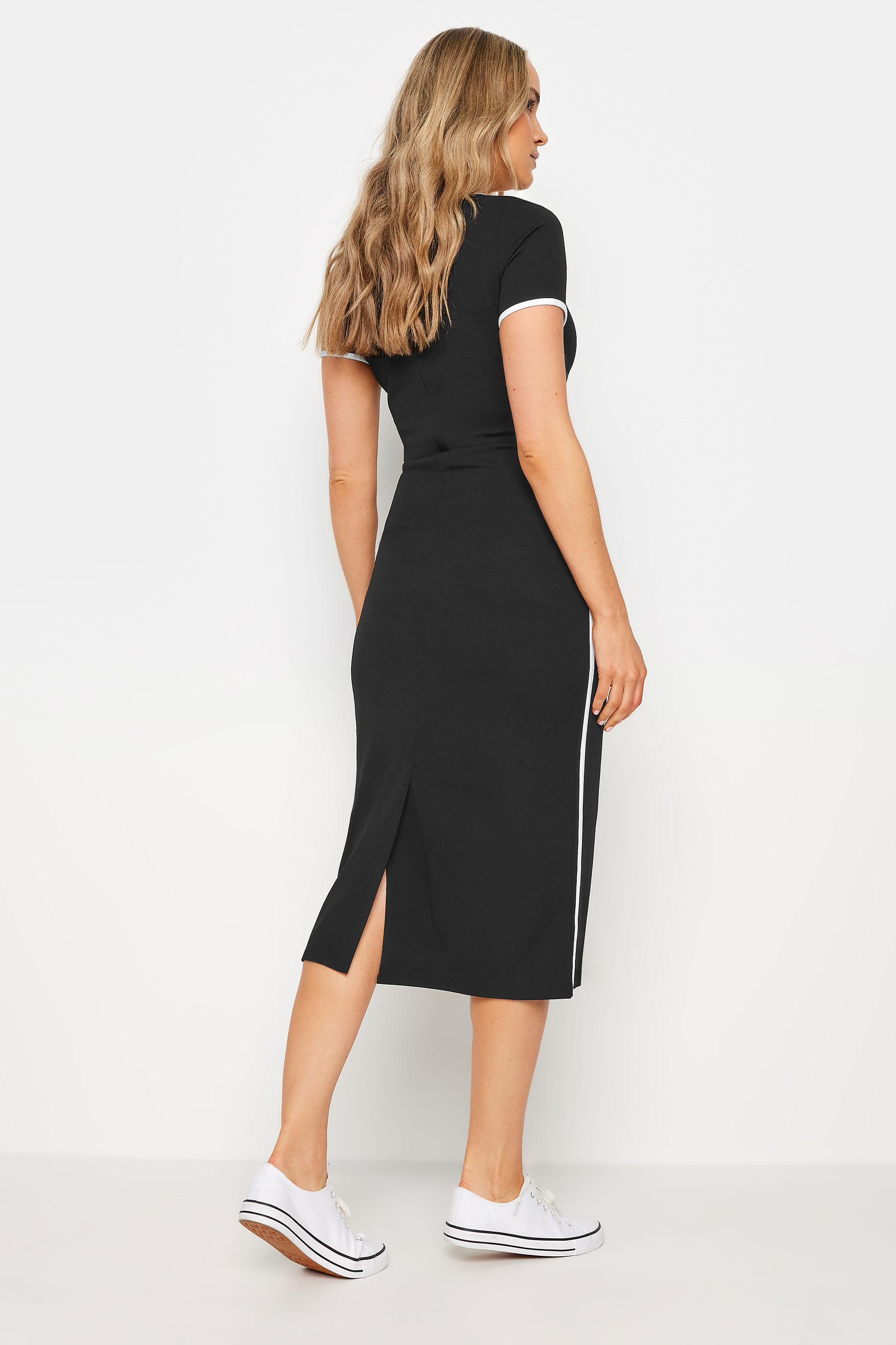 LTS Tall Women's Black Contrast Stripe Detail Midi Dress | Long Tall Sally 3