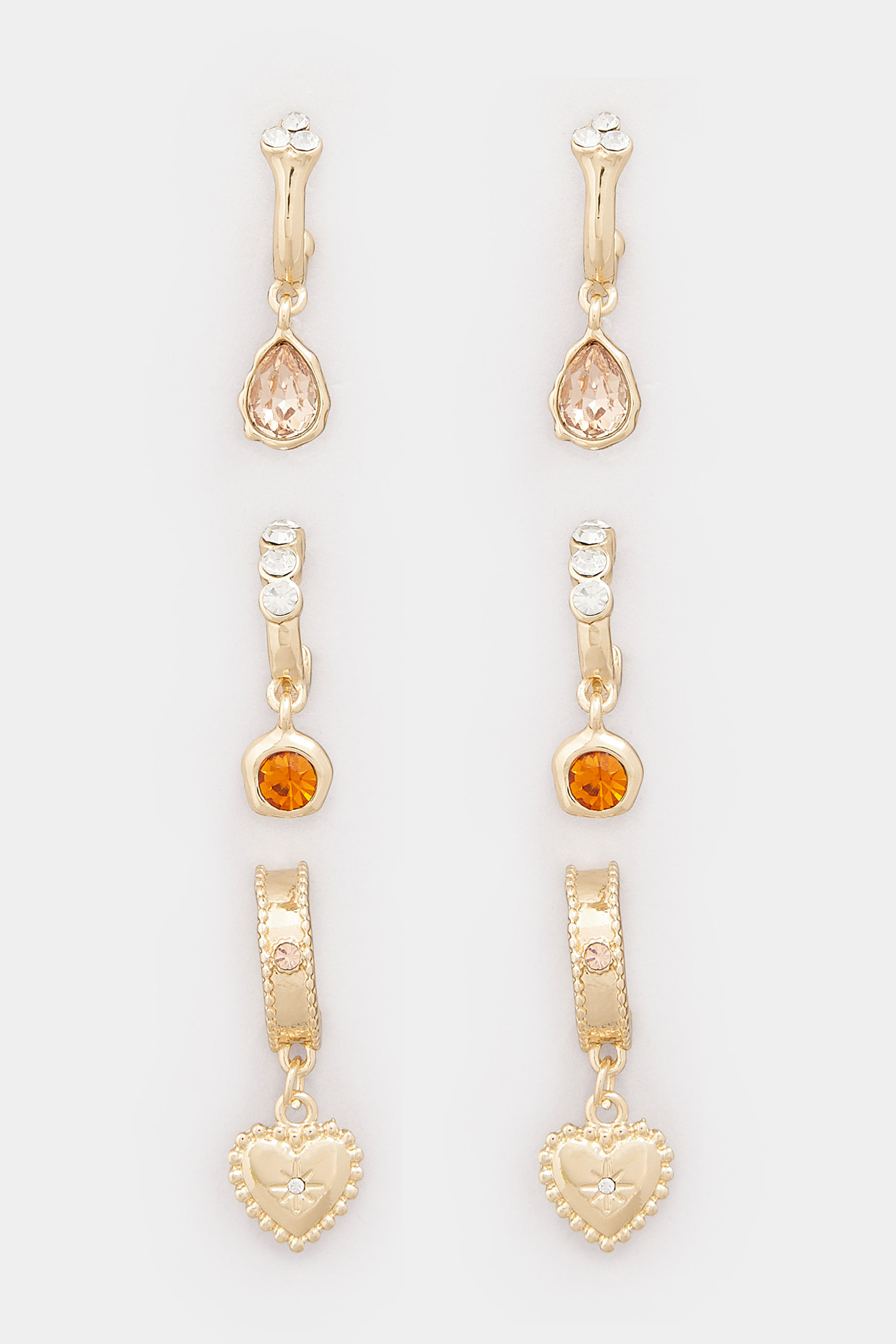 3 PACK Gold Tone Diamante Hoop Set | Yours Clothing 3