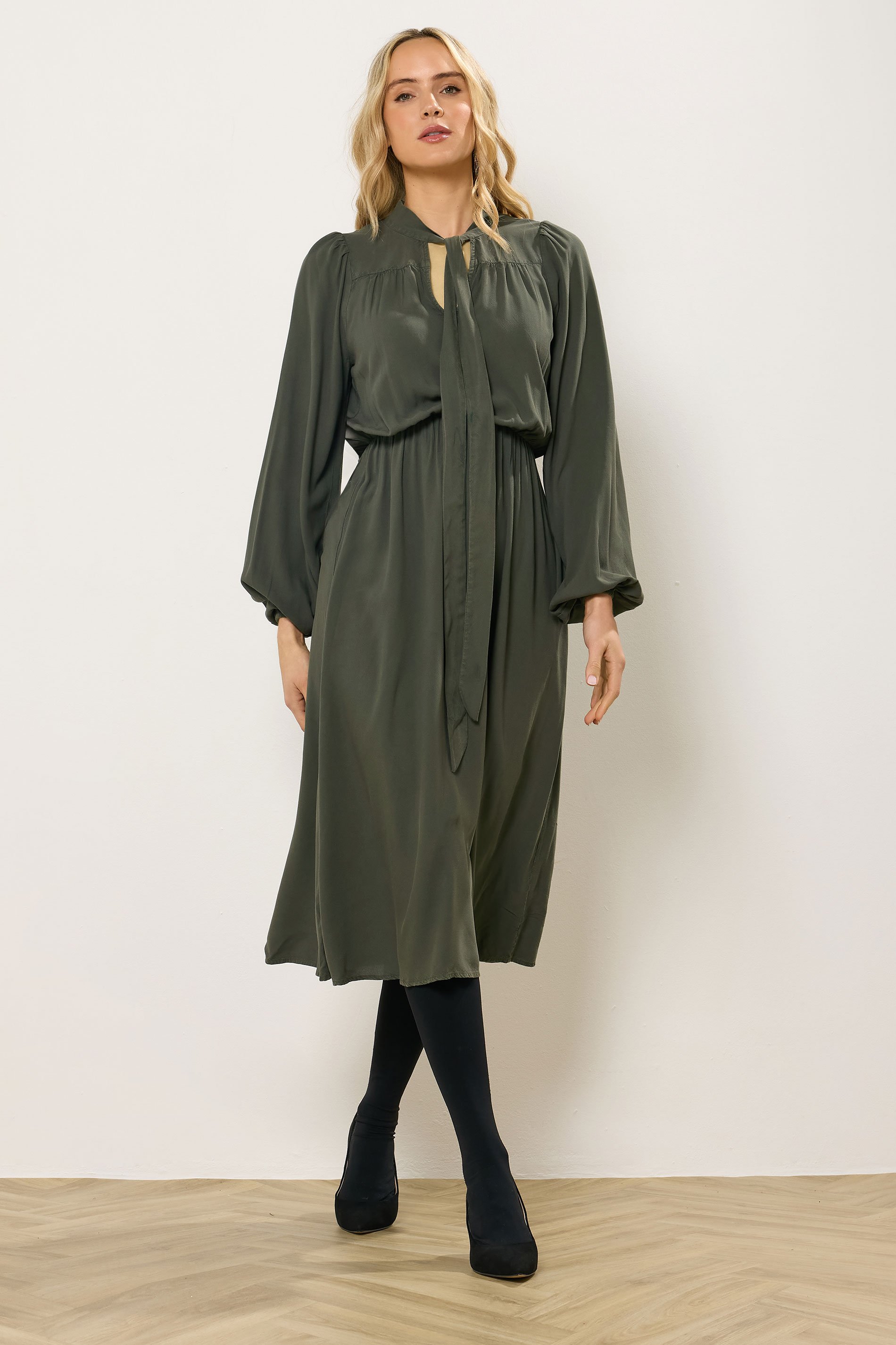 LTS Tall Green Acid Wash Tie Neck Midaxi Dress | Long Tall Sally 2