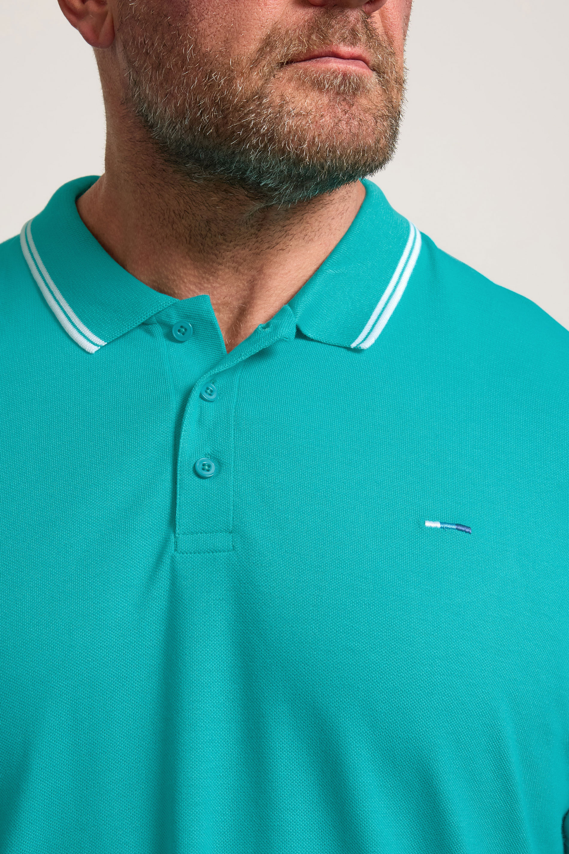 BadRhino Big & Tall Teal Blue & White Tipped Polo Shirt | BadRhino 4