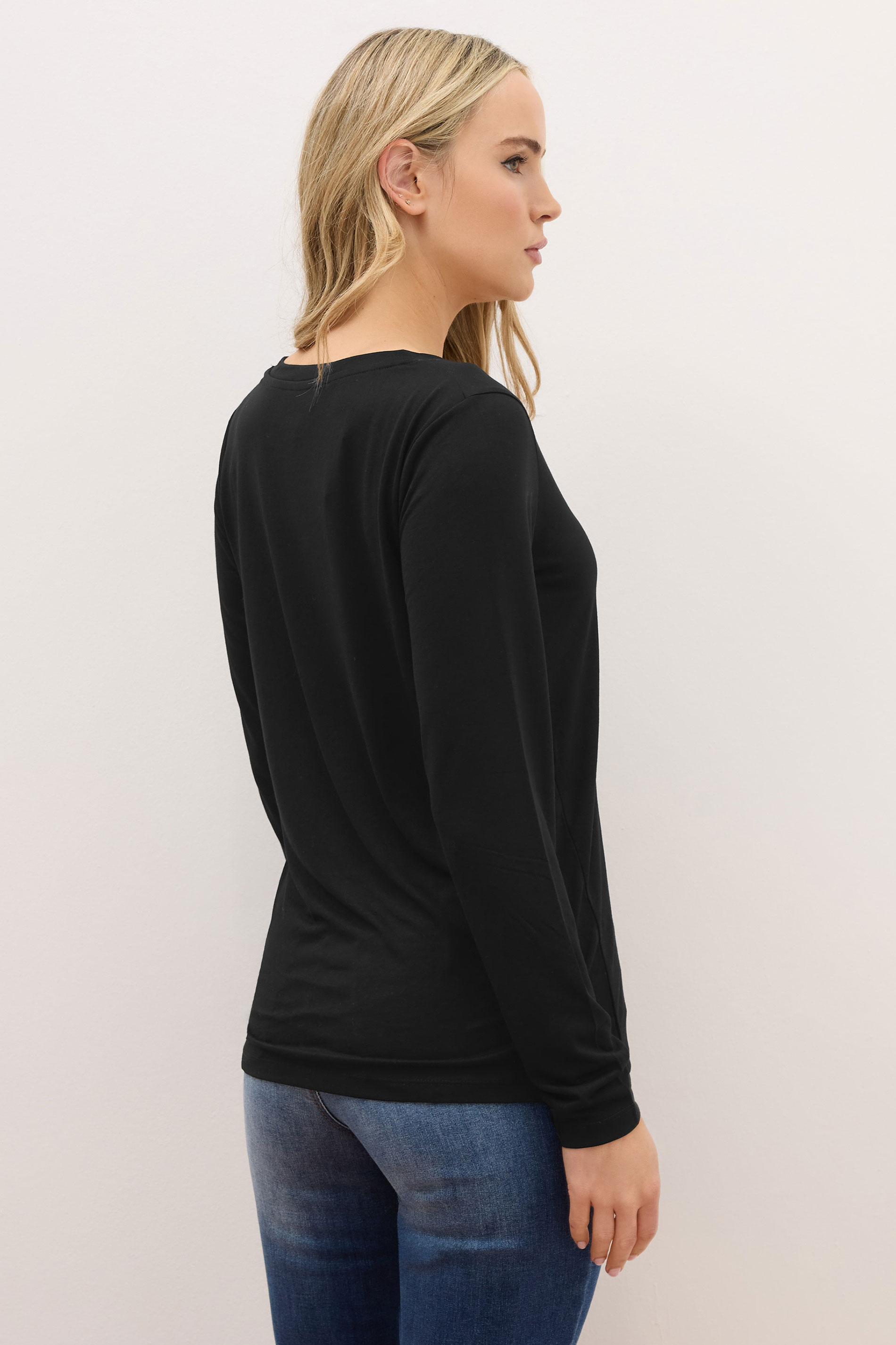 LTS PREMIUM Tall Black Long Sleeve V-Neck Top | Long Tall Sally 3