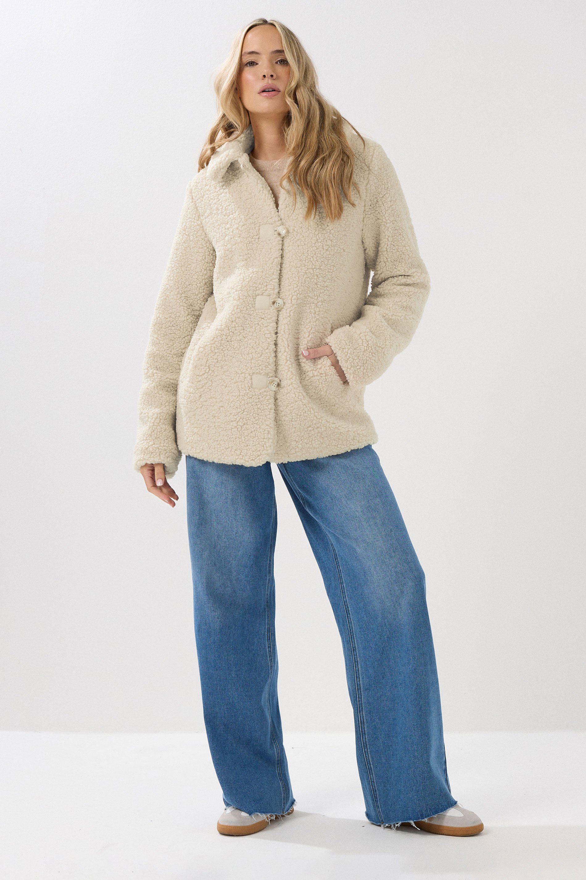 LTS Tall Ivory White Borg Button Through Jacket | Long Tall Sally 3