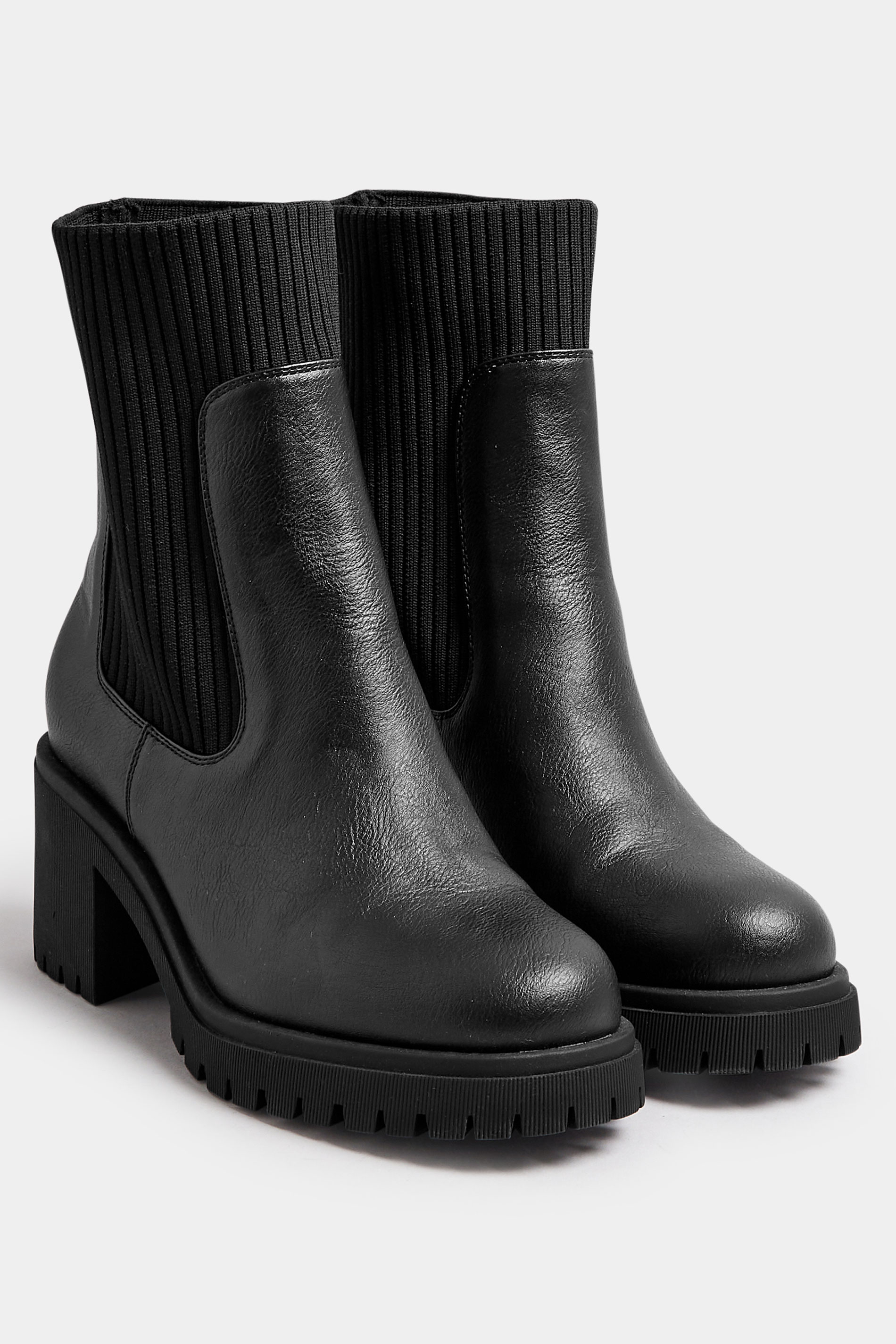 Black Faux Leather Sock Chelsea Boots In Extra Wide EEE Fit | Yours Clothing 2