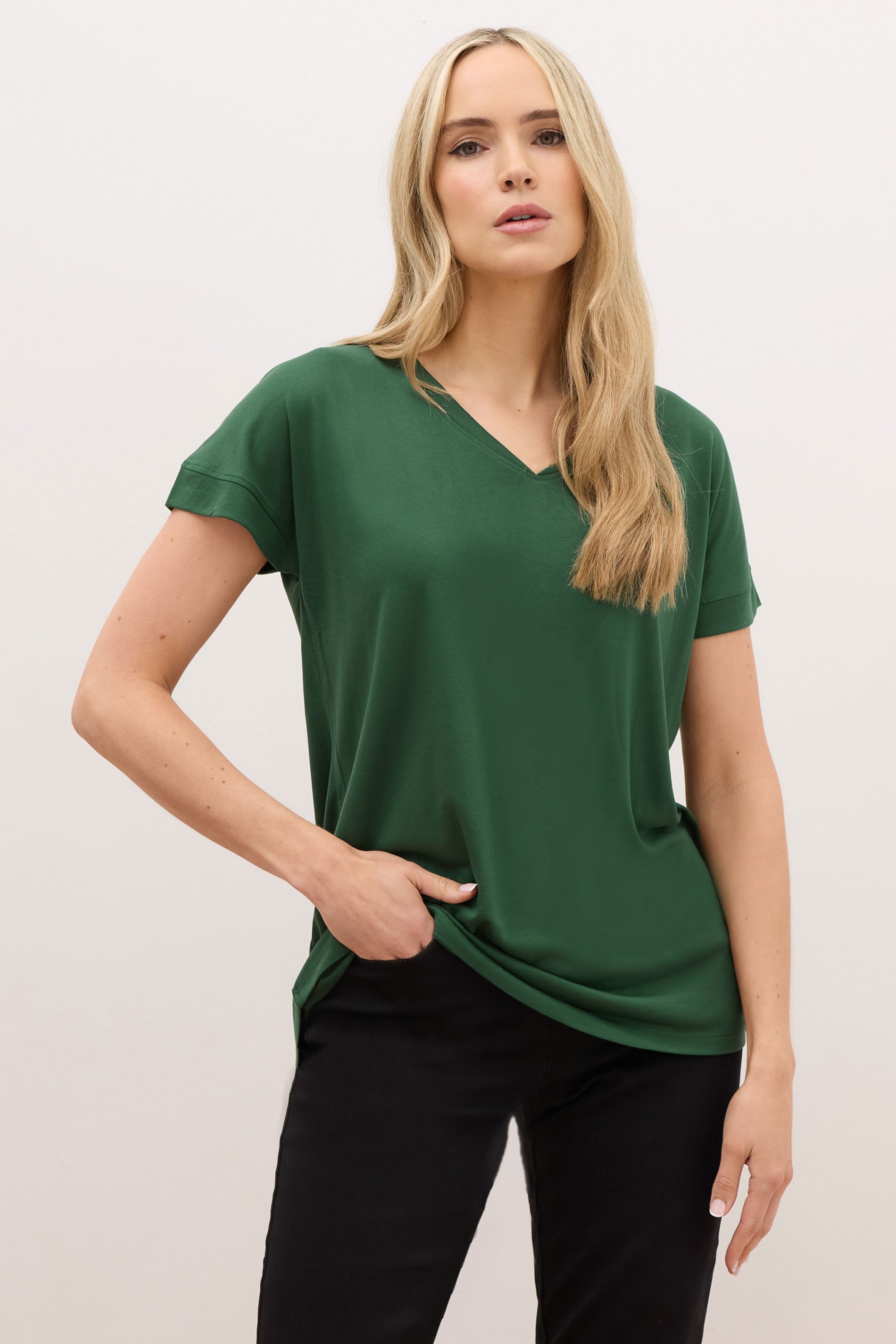LTS PREMIUM Tall Khaki Green V-Neck Modal T-Shirts | Long Tall Sally 1