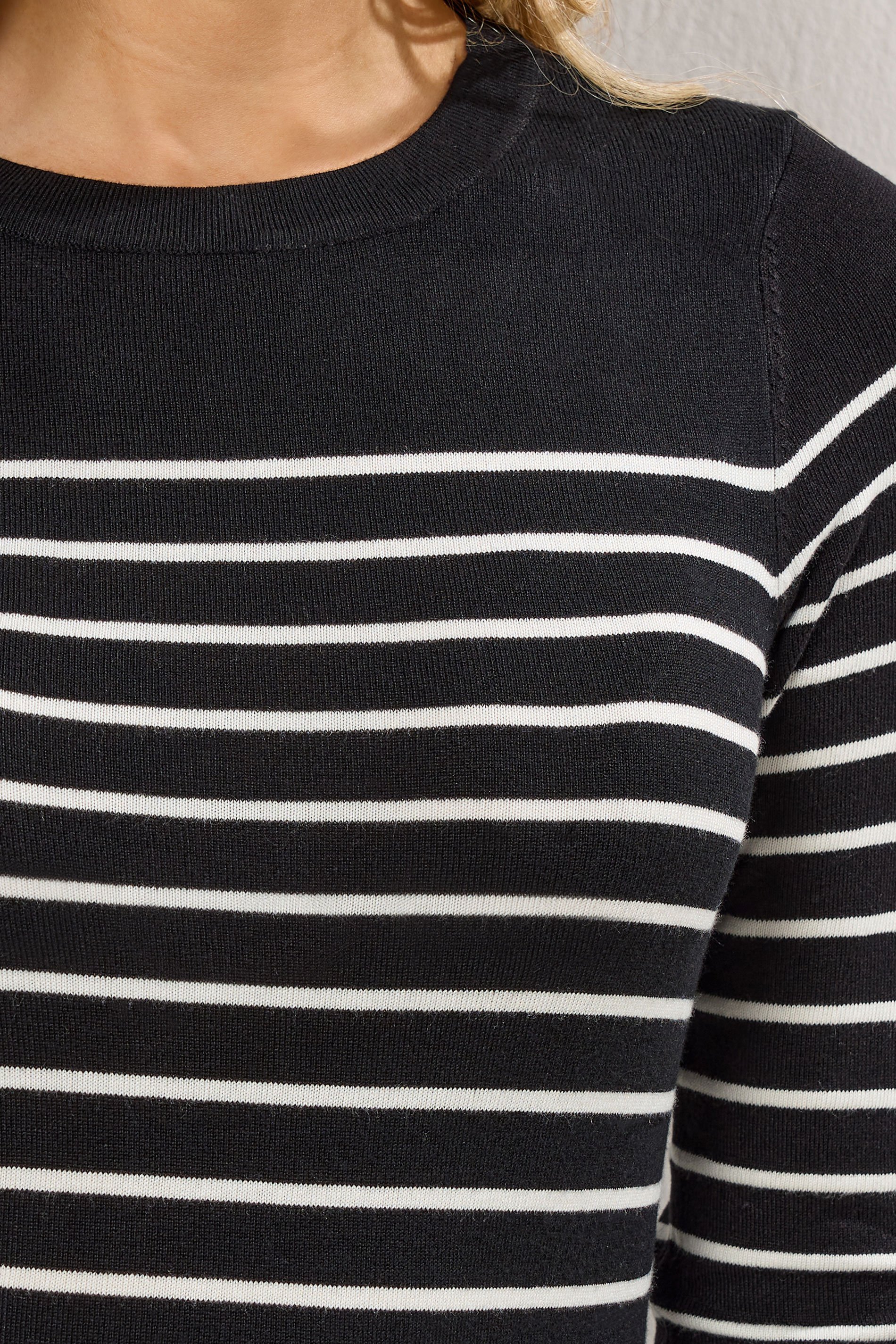 LTS Tall Black Fine Knit Striped Jumper | Long Tall Sally 4