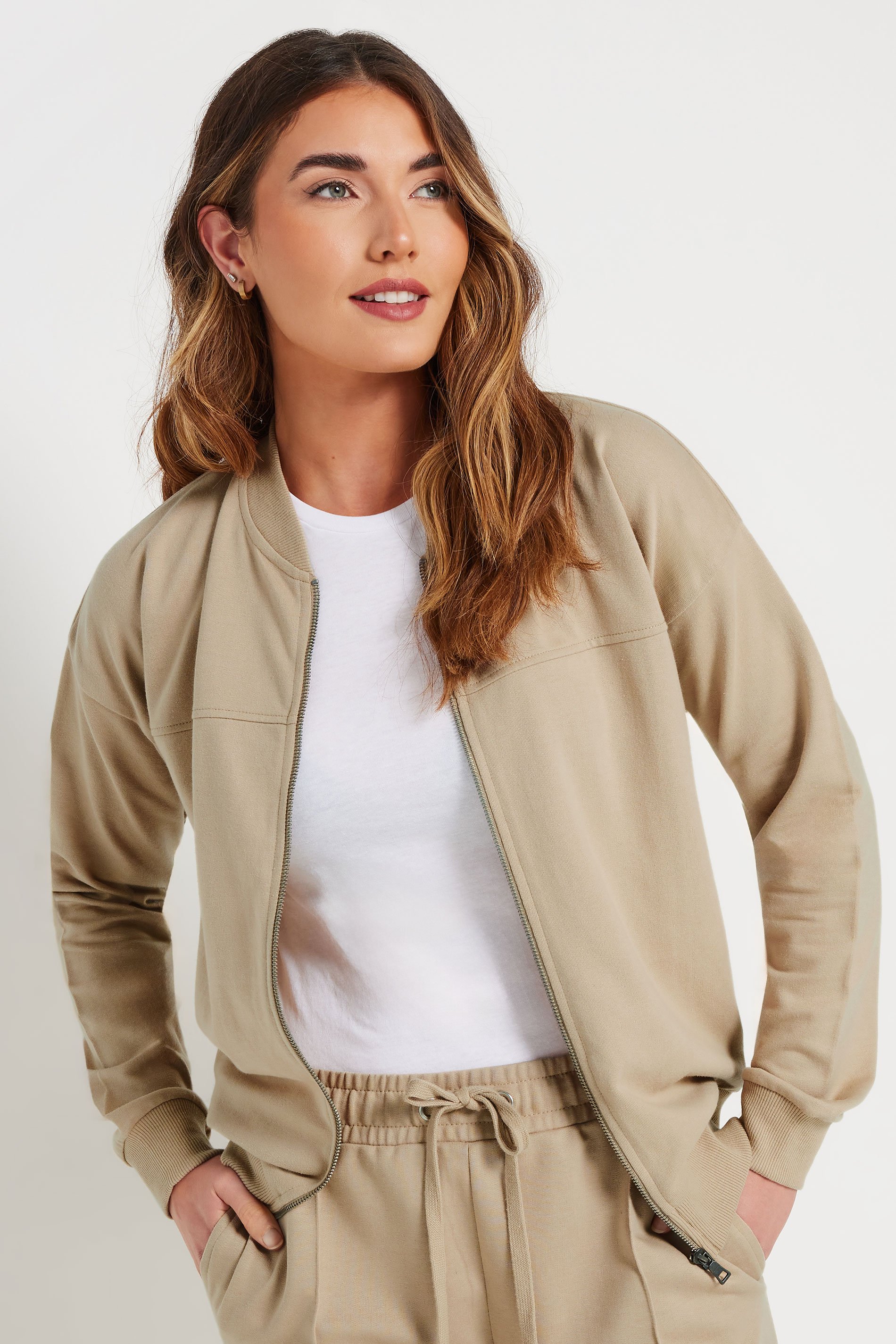 LTS Tall Stone Brown Jersey Bomber Jacket | Long Tall Sally 2