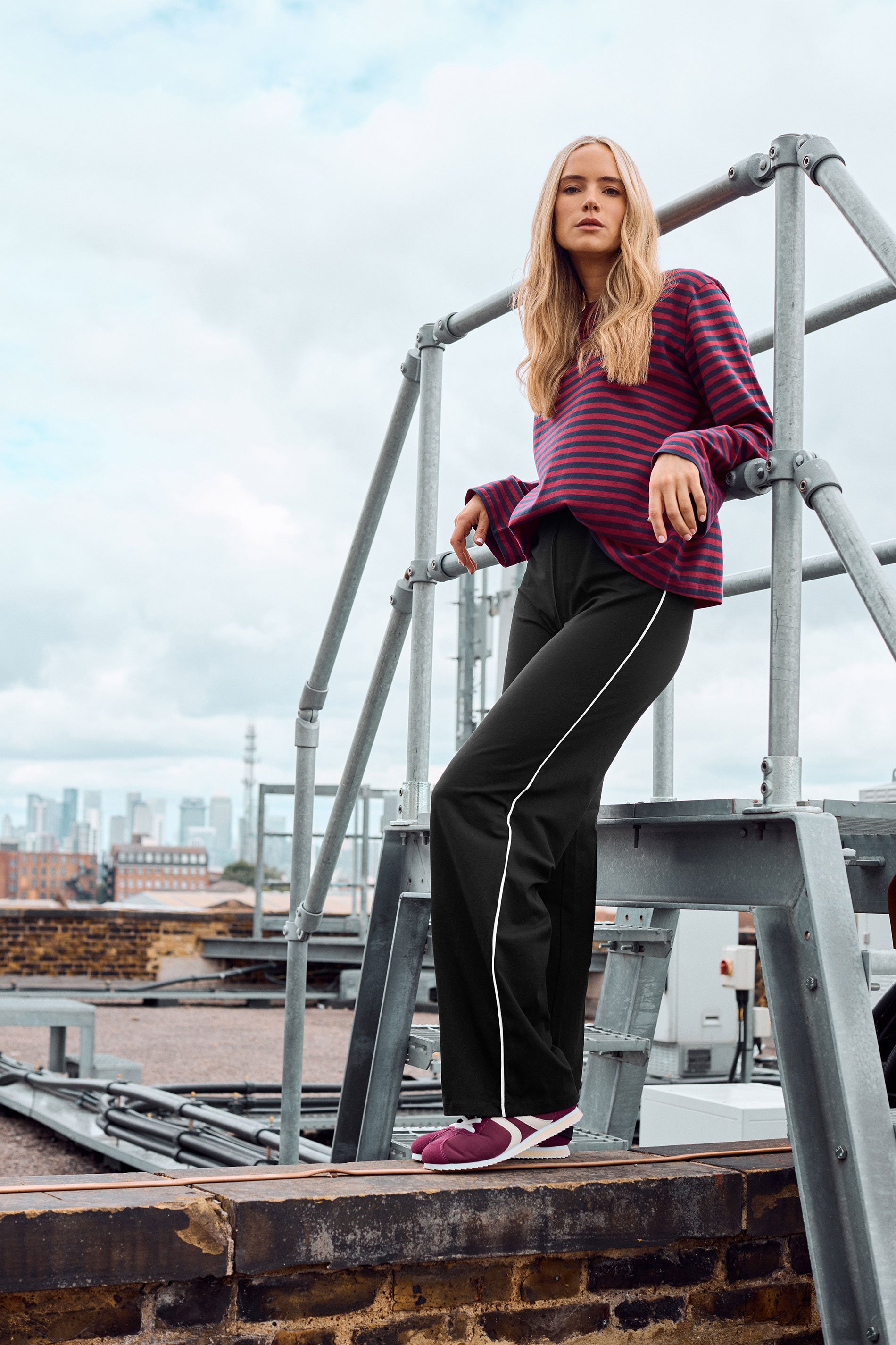 LTS Tall Black Striped Wide Leg Leggings | Long Tall Sally 1