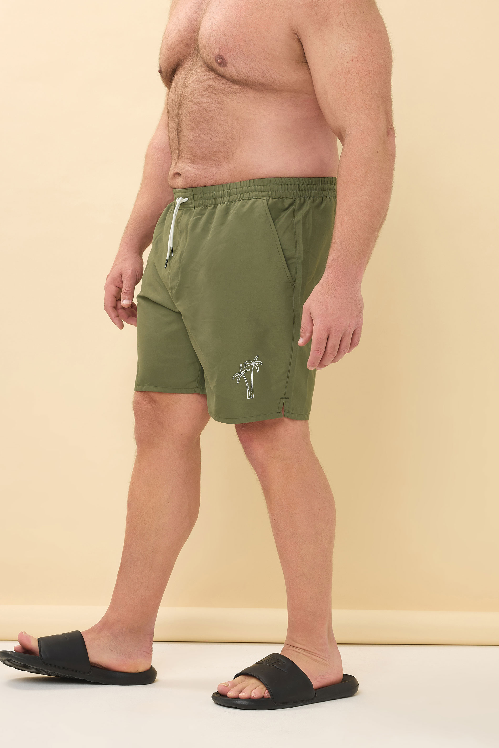 BadRhino Big & Tall Khaki Green Palm Embroidered Swim Shorts |  BadRhino 5