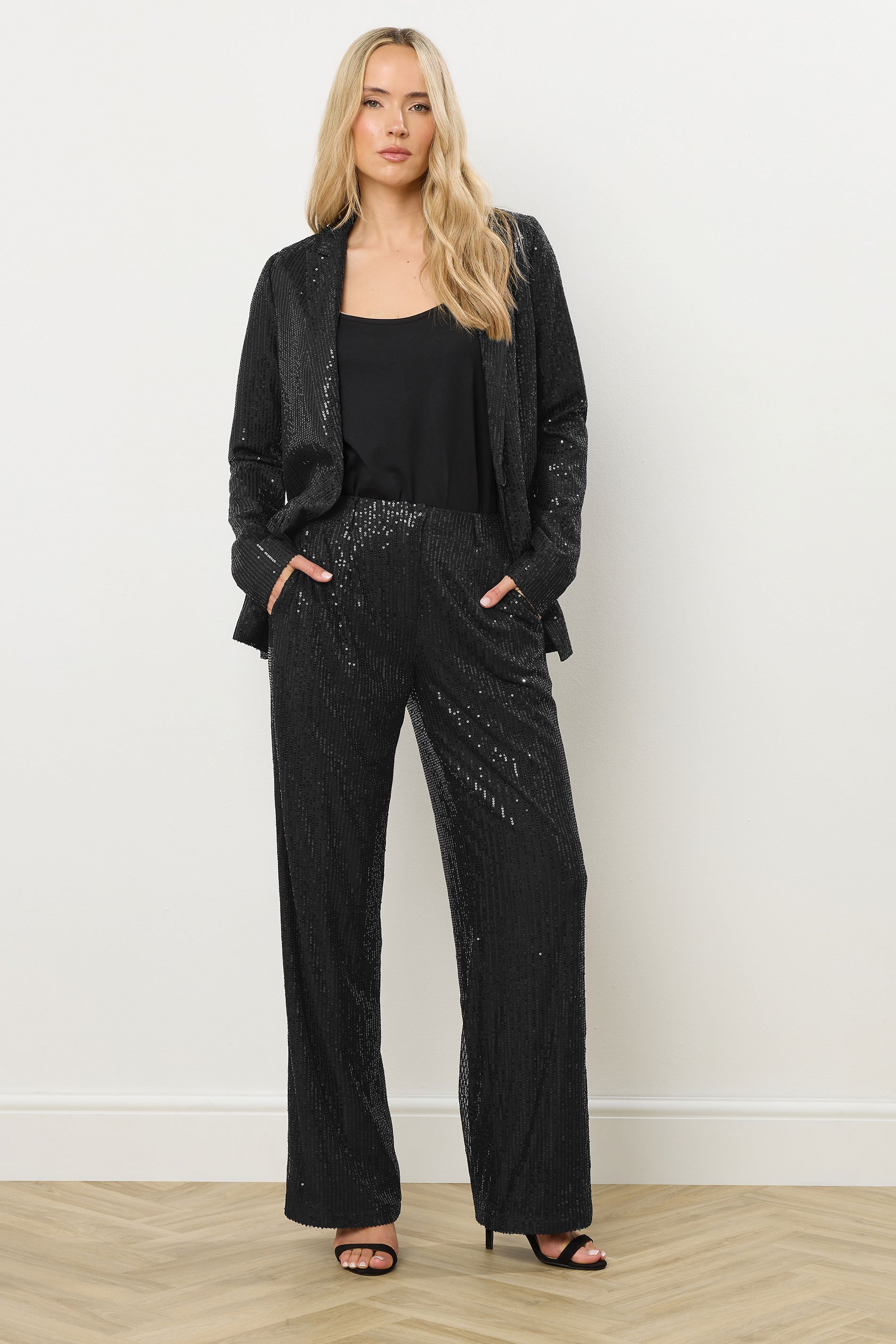 LTS Tall Black Embellished Wide Leg Trousers | Long Tall Sally 2