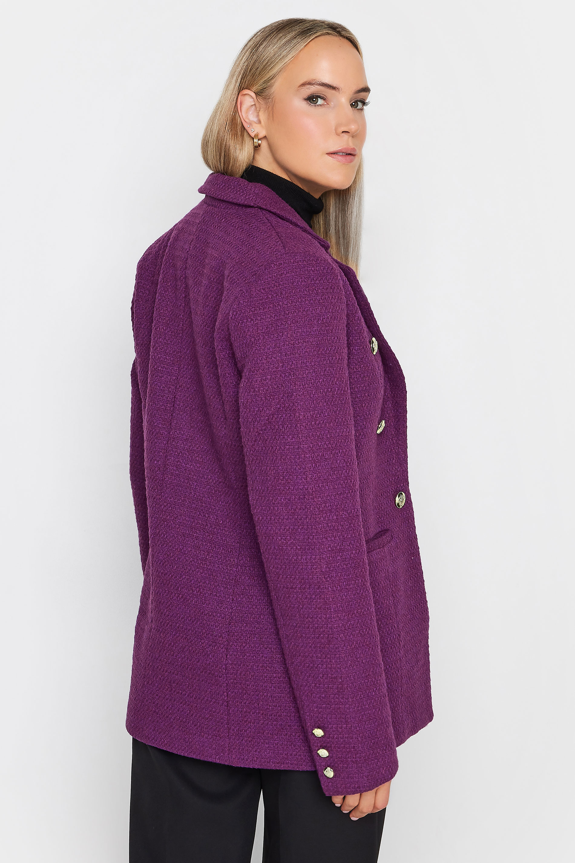 LTS Tall Dark Purple Boucle Button Detail Blazer | Long Tall Sally  3