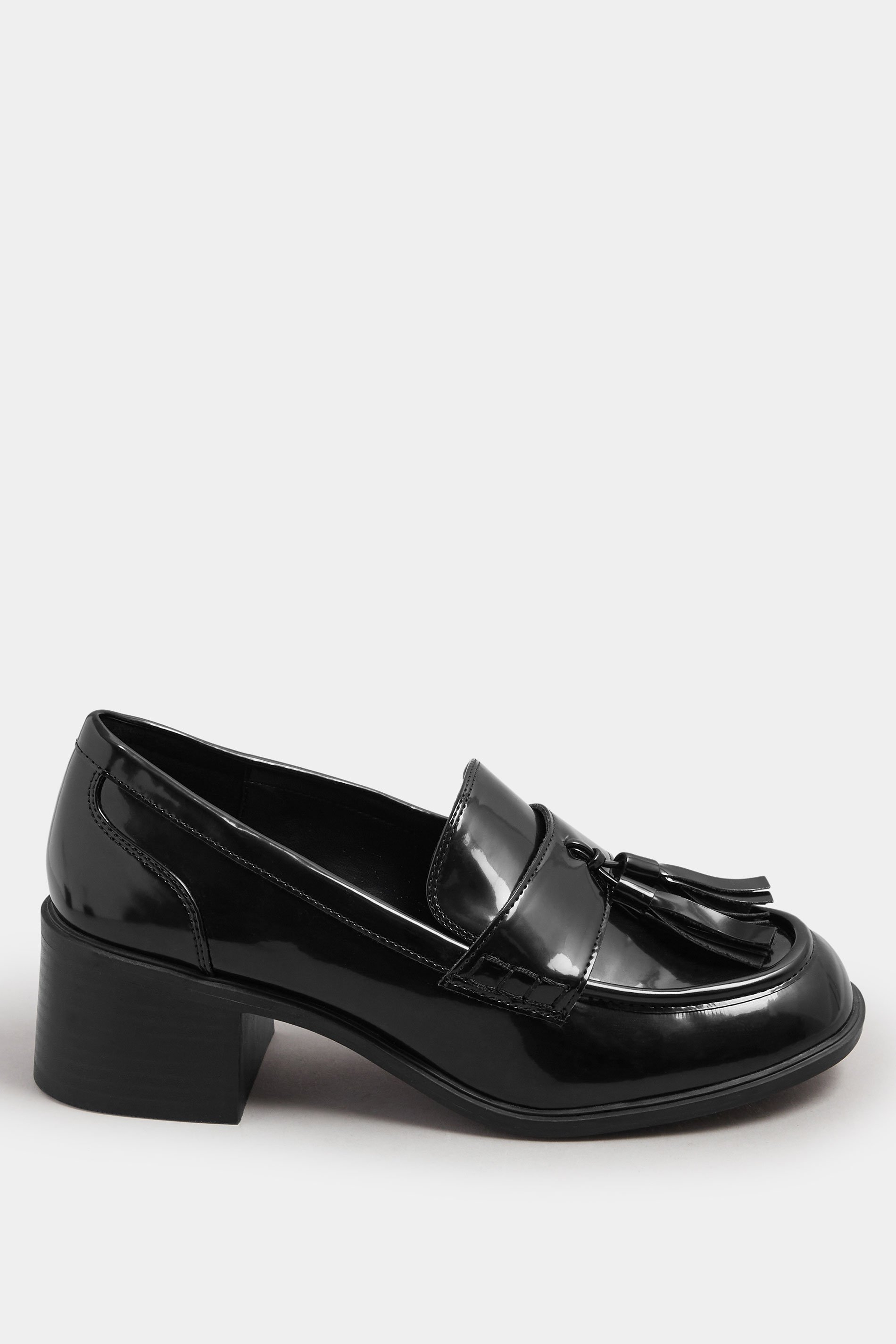 Black Patent Heeled Tassel Loafers In Extra Wide EEE Fit | Yours Clothing 3