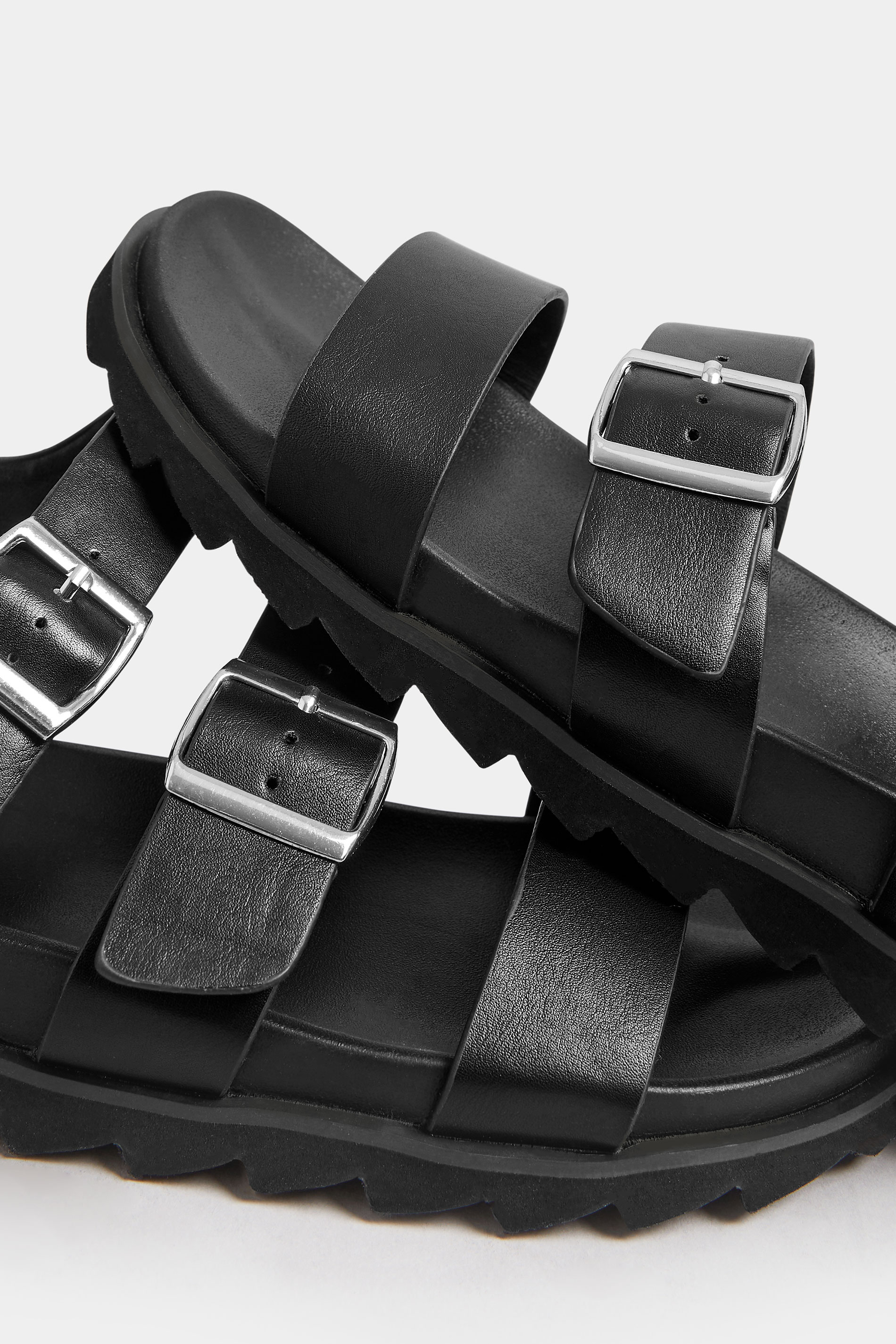 YOURS Black Footbed Buckle Sandals In Extra Wide Fit | Yours Clothing 5