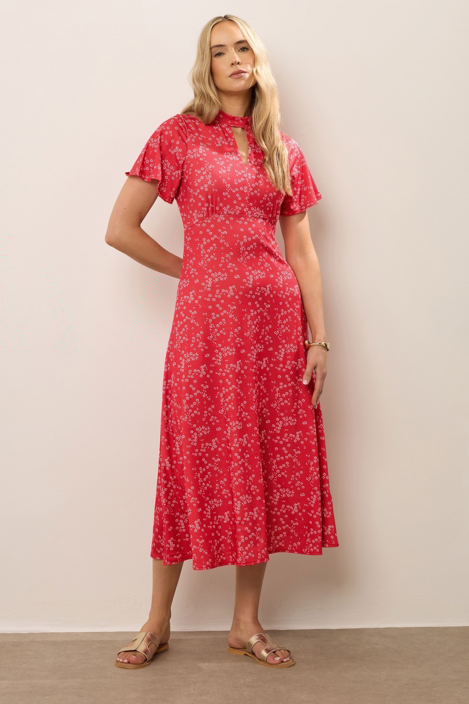 LTS Tall Red Ditsy Print Keyhole Midi Dress | Long Tall Sally 2