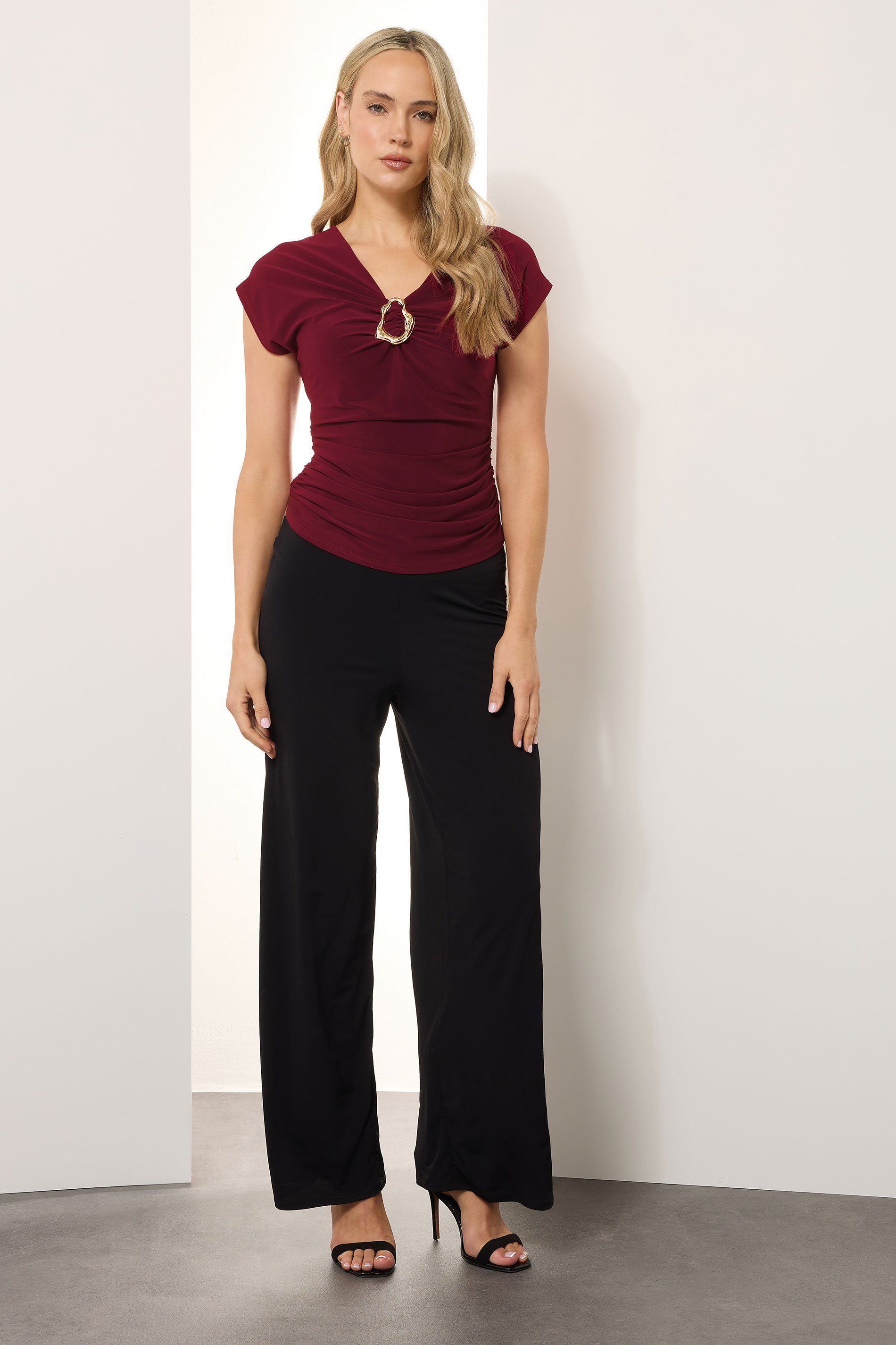 LTS Tall Wine Red Ruched Buckle Top | Long Tall Sally 3