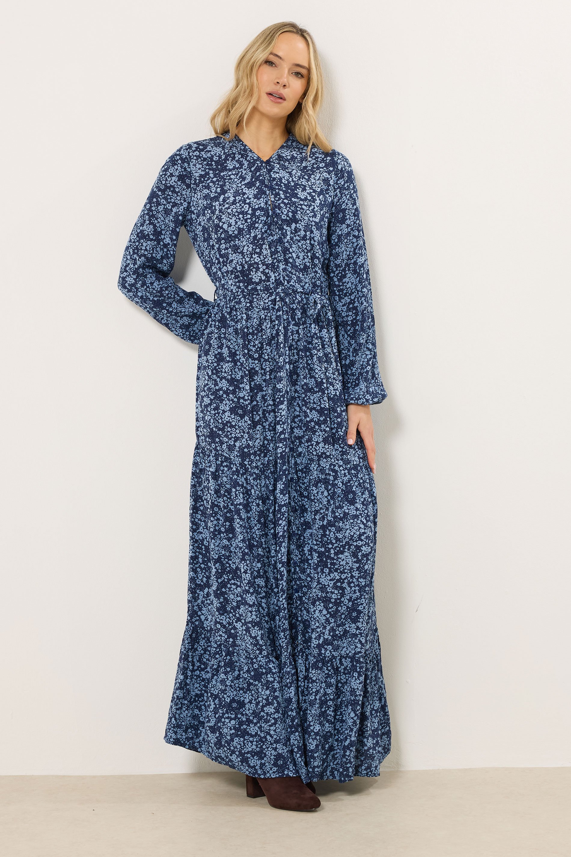 LTS Tall Women's Navy Blue Ditsy Crinkle Maxi Dress | Long Tall Sally 2