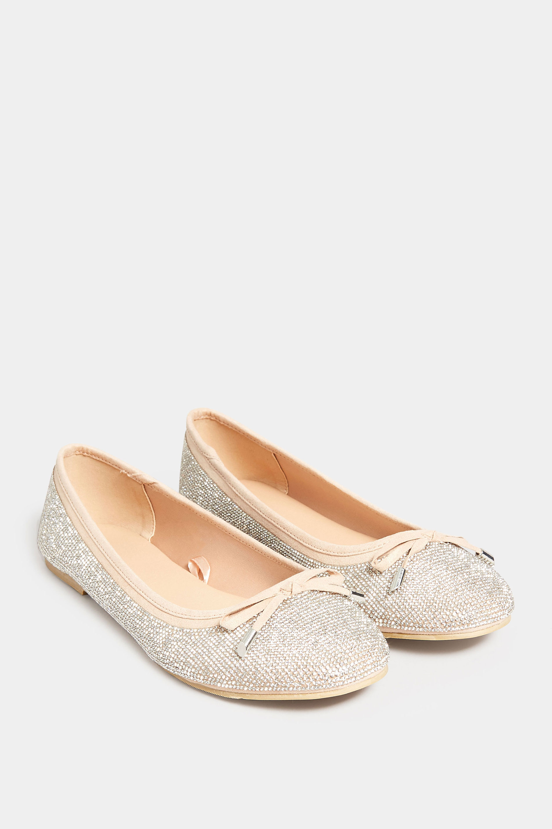 LTS Nude Diamante Embellished Ballerina Pumps In Standard Fit | Long Tall Sally 2