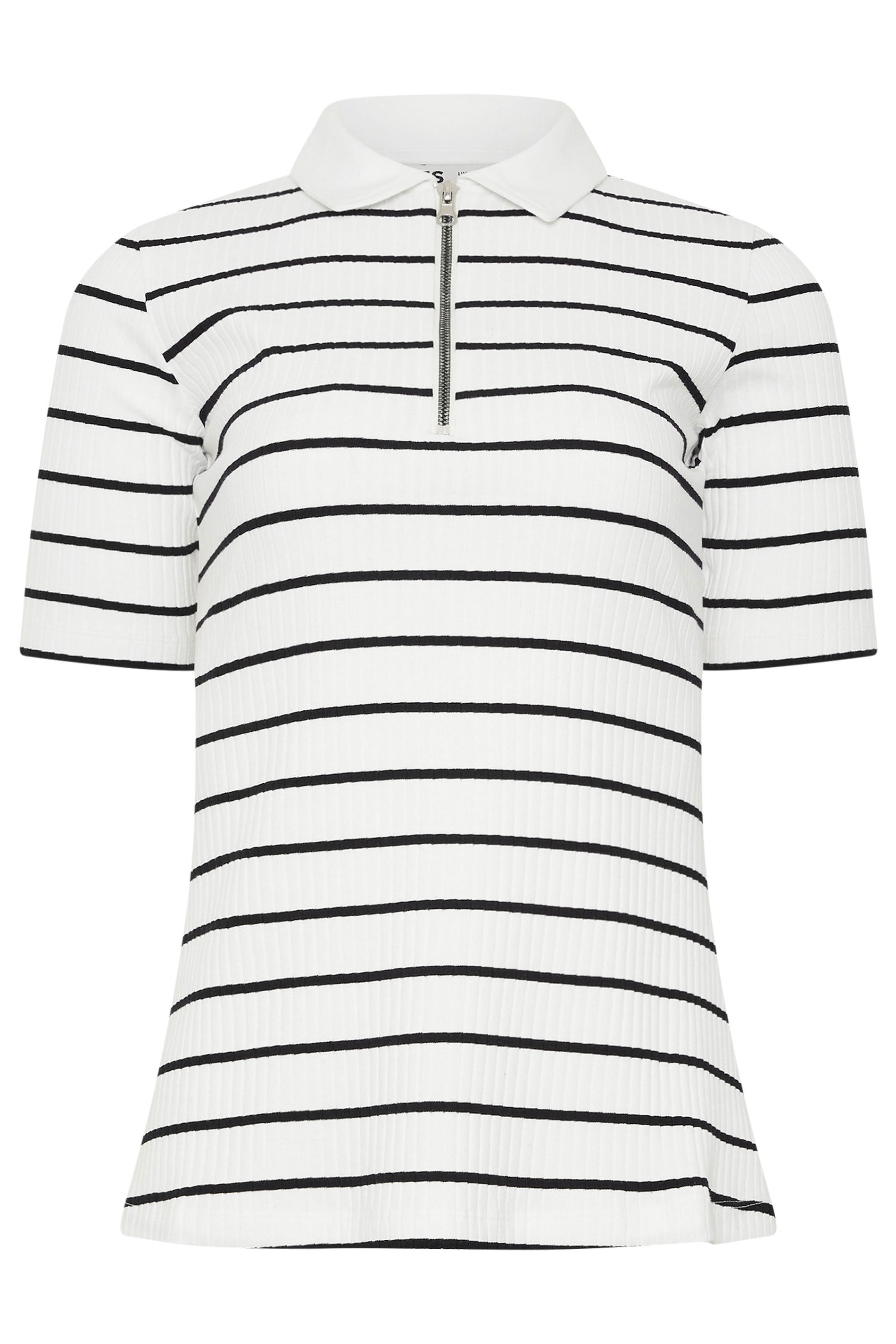 LTS Tall White Stripe Half Zip Ribbed Collared Top | Long Tall Sally 1