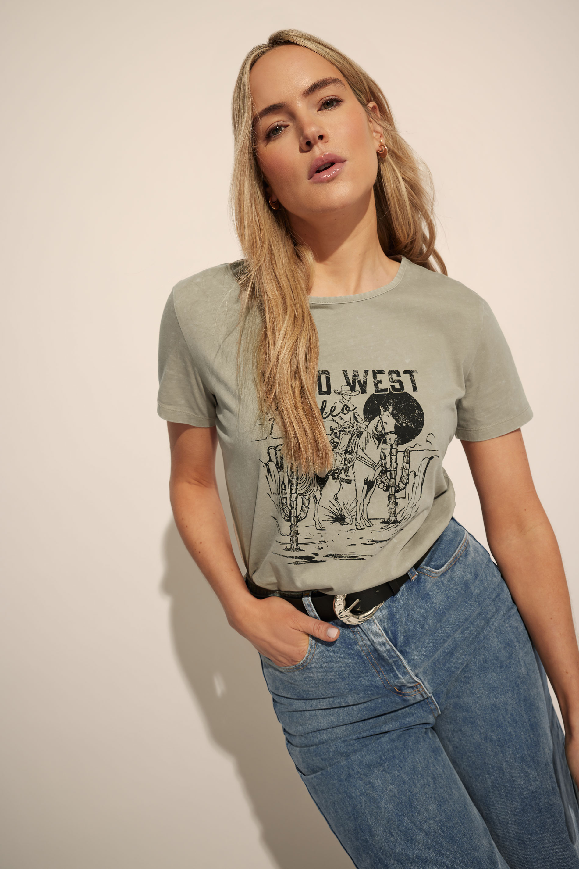 LTS Tall Natural Brown 'Wild West' Slogan T-Shirt | Long Tall Sally 1