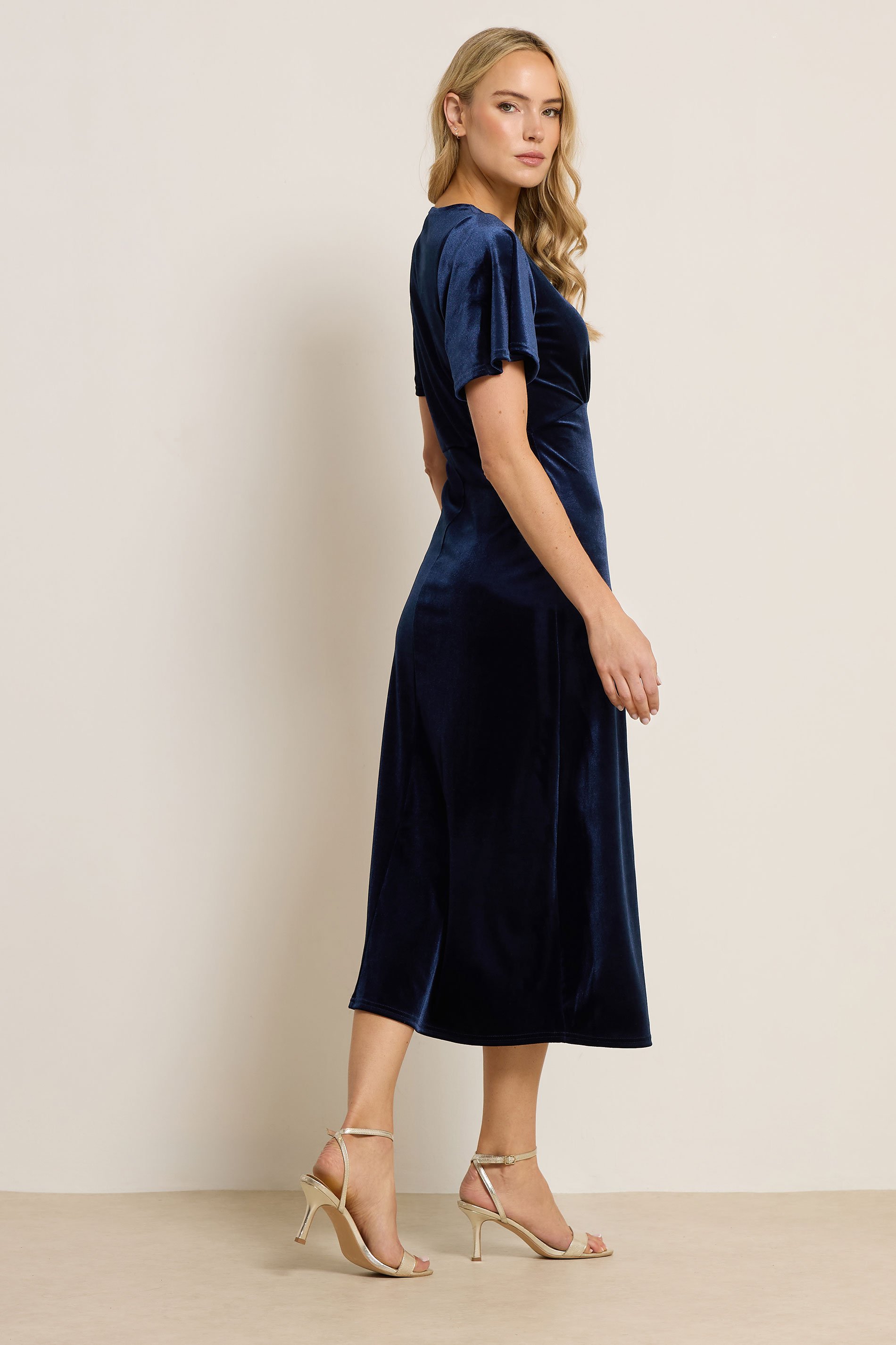 LTS Tall Navy Blue Velour Midi Tea Dress | Long Tall Sally 3