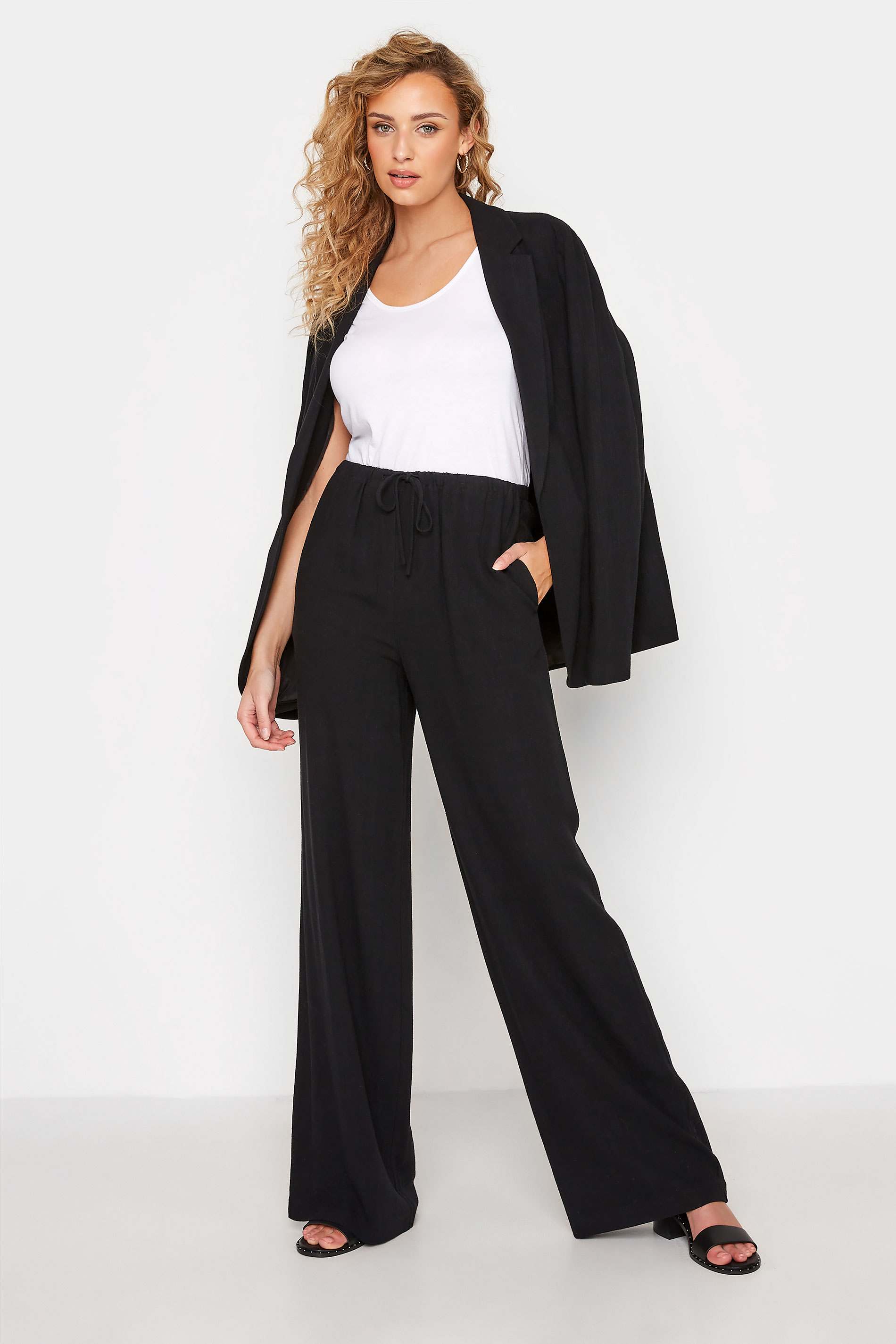 LTS Tall Women's Black Wide Leg Linen Look Trousers