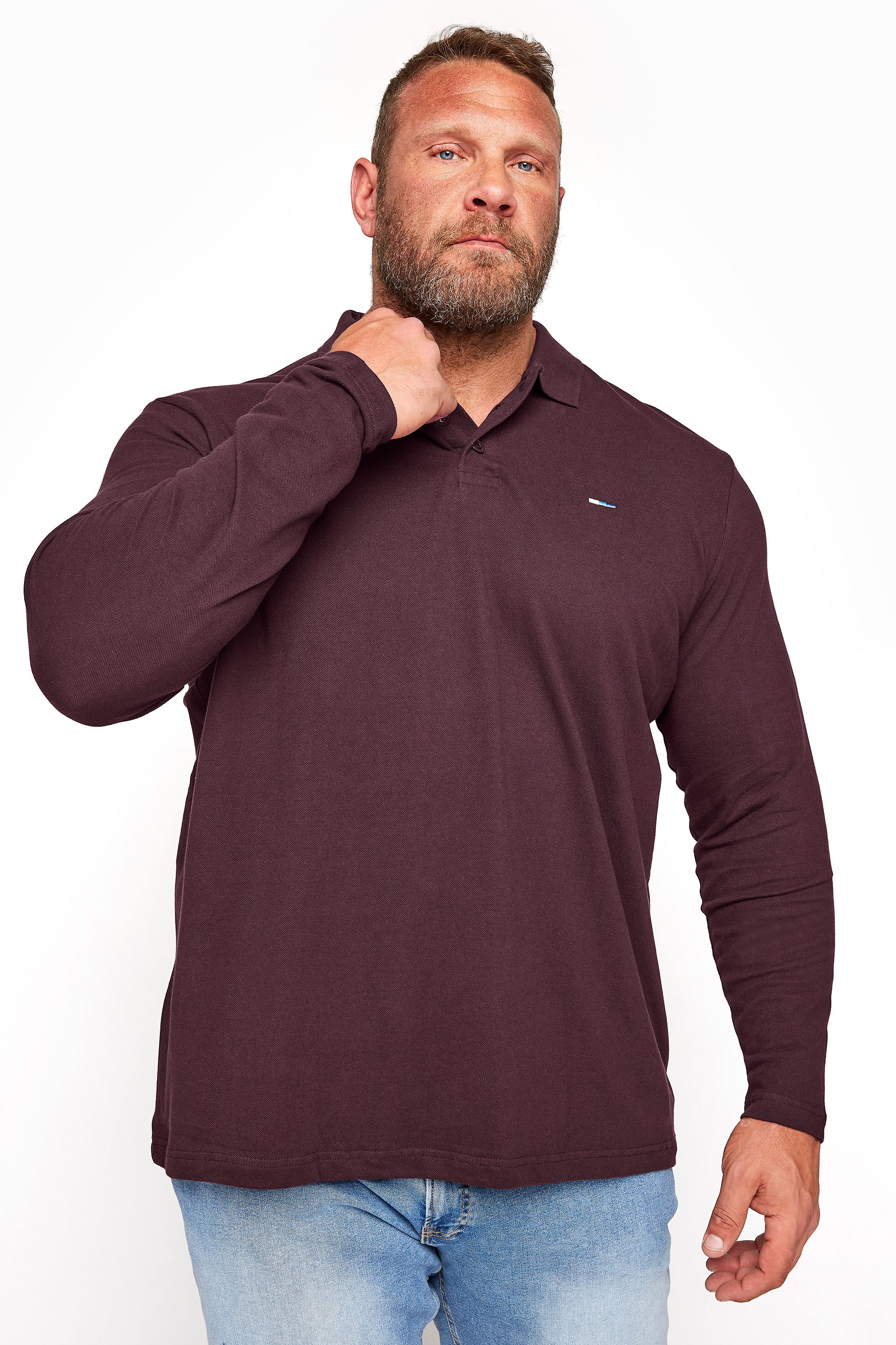 BadRhino Burgundy Red Essential Long Sleeve Polo Shirt | BadRhino 1