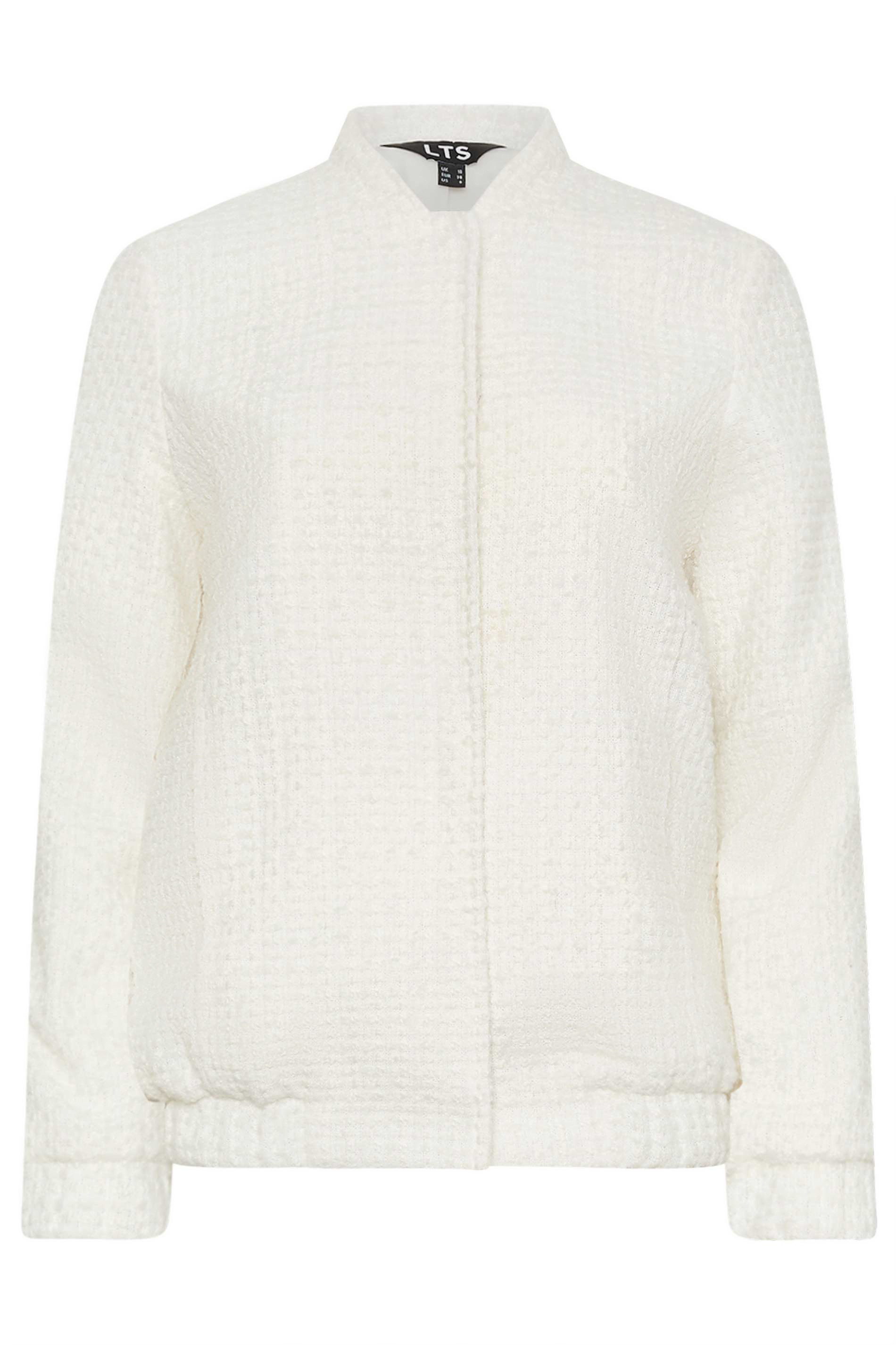 LTS Tall Womens Ivory White Boucle Bomber Jacket | Long Tall Sally 5