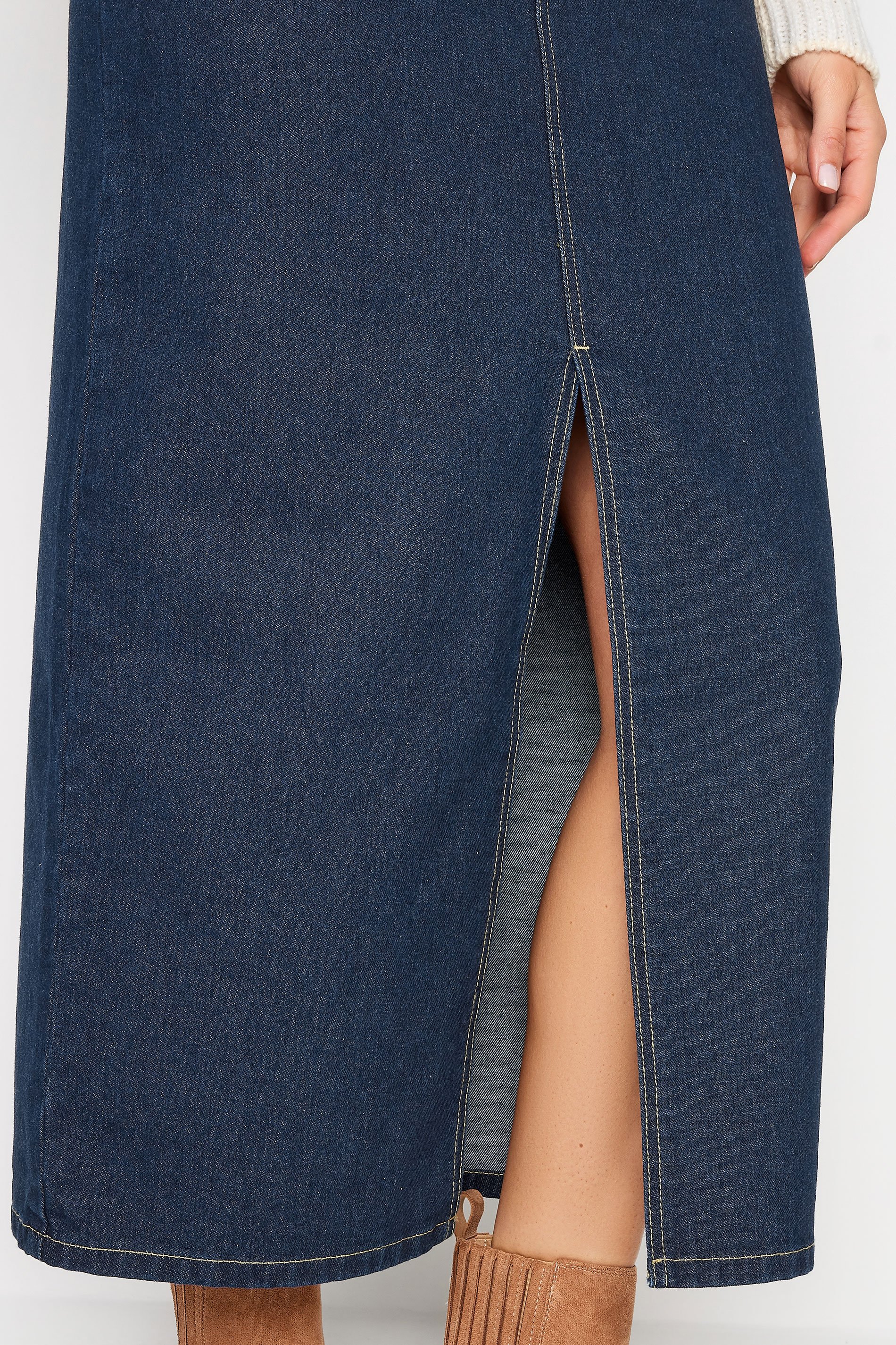 【Anyone more】Labble Black Blue Denim Midi Skirt GANNI | Fringed Heavy Medium Wash Denim Midi Skirt | Women