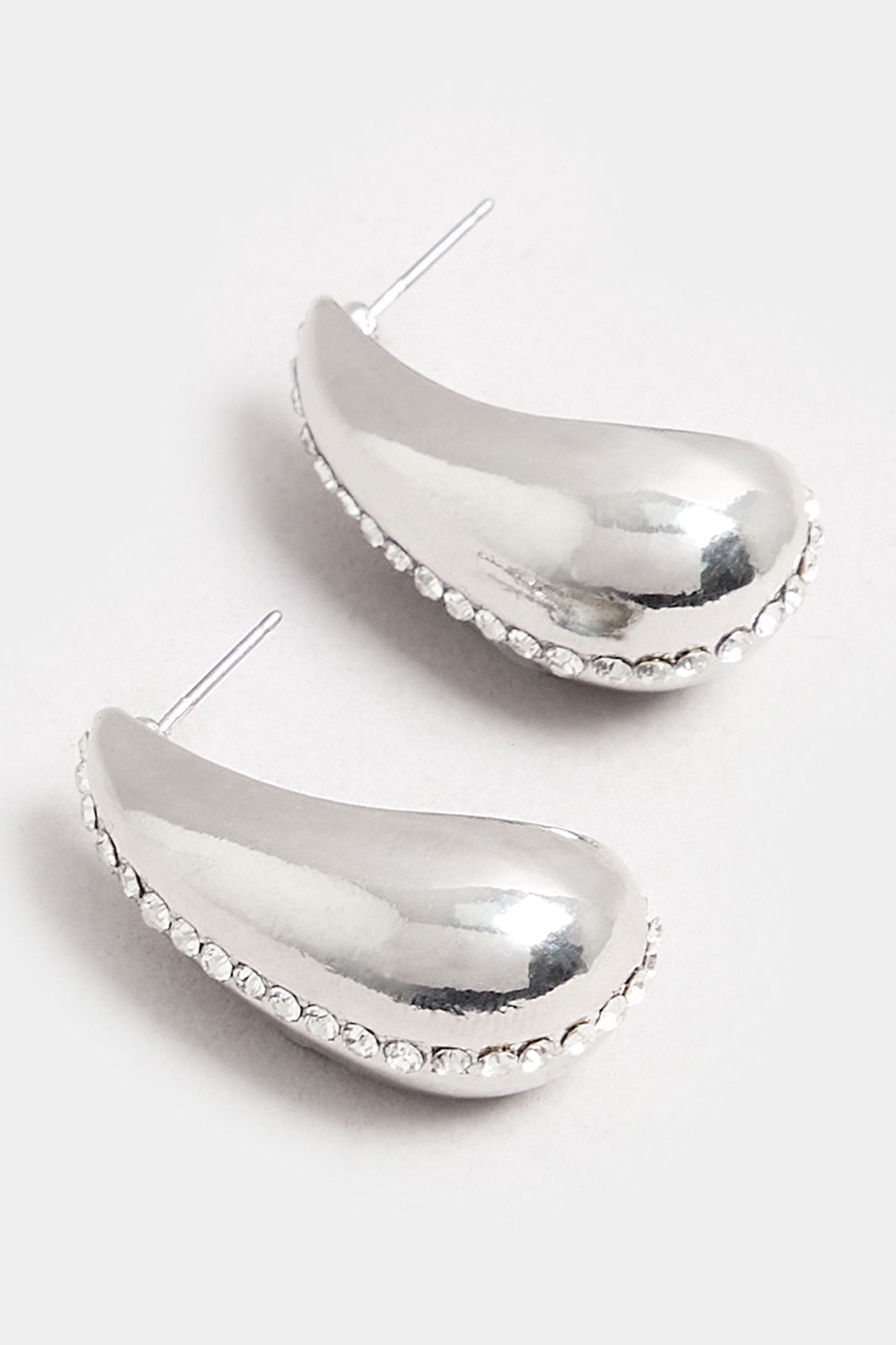 Silver Tone Tear Drop Diamante Earrings | Yours Clothing 3