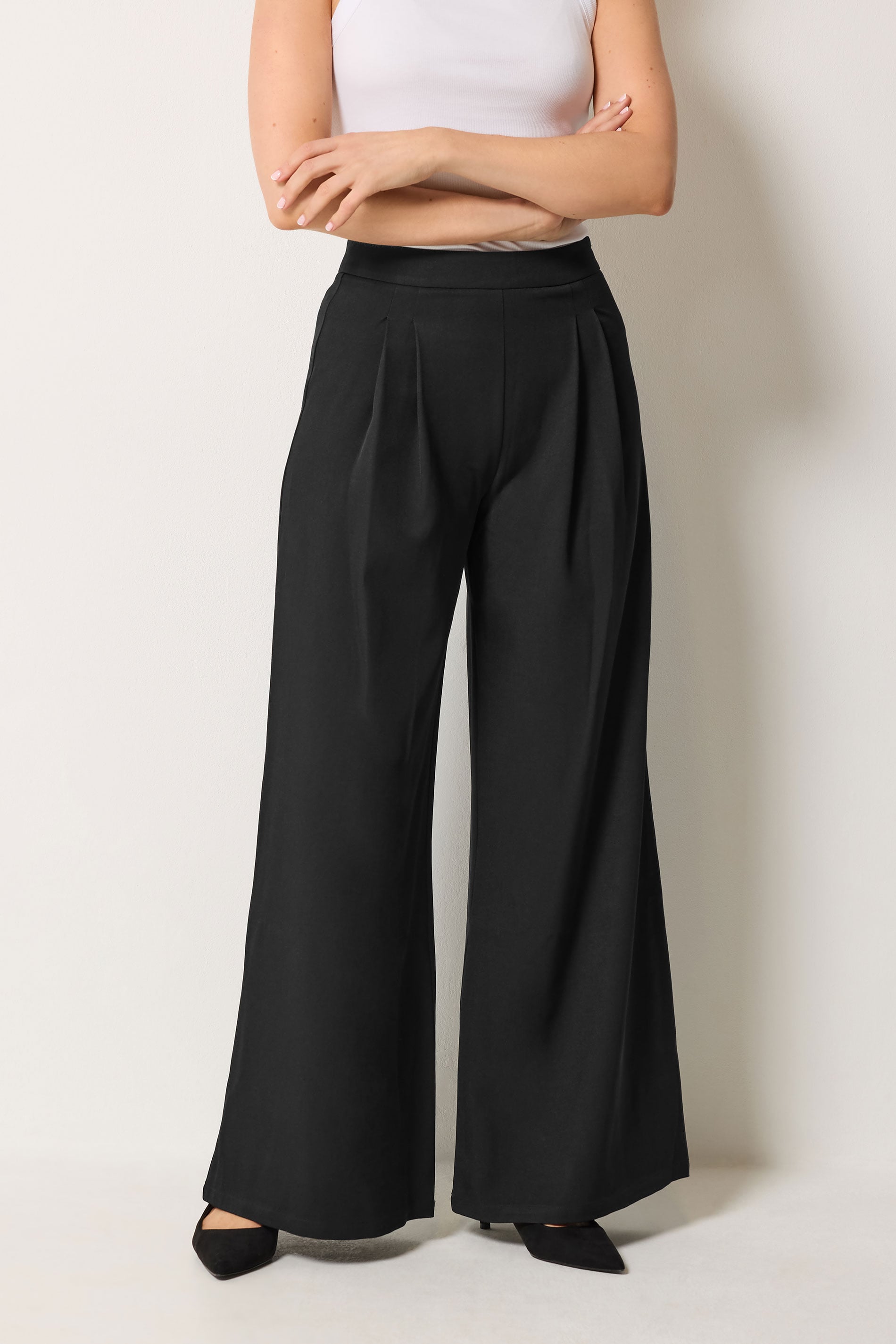 LTS Tall Women's Black Pleat Front Wide Leg Trousers | Evans 1