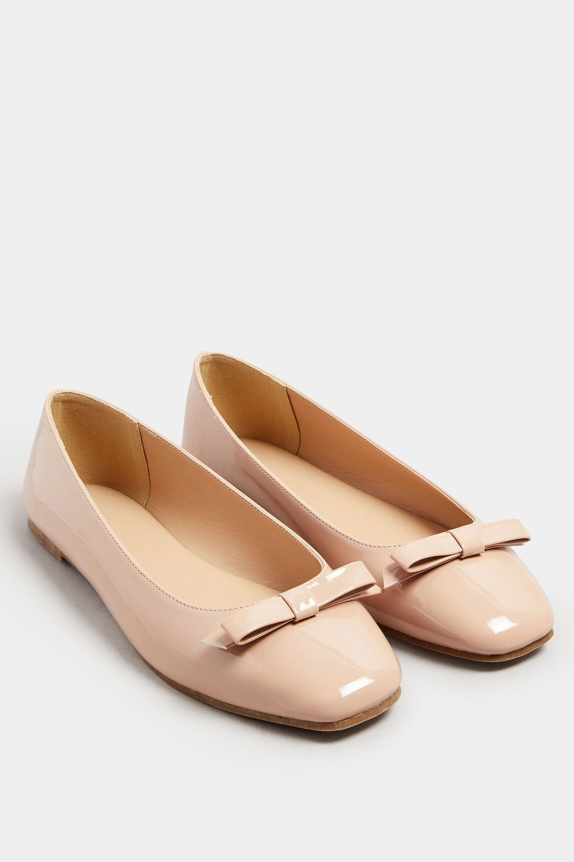 LTS Tall Nude Patent Bow Square Toe Flats In Standard Fit | Long Tall Sally 2