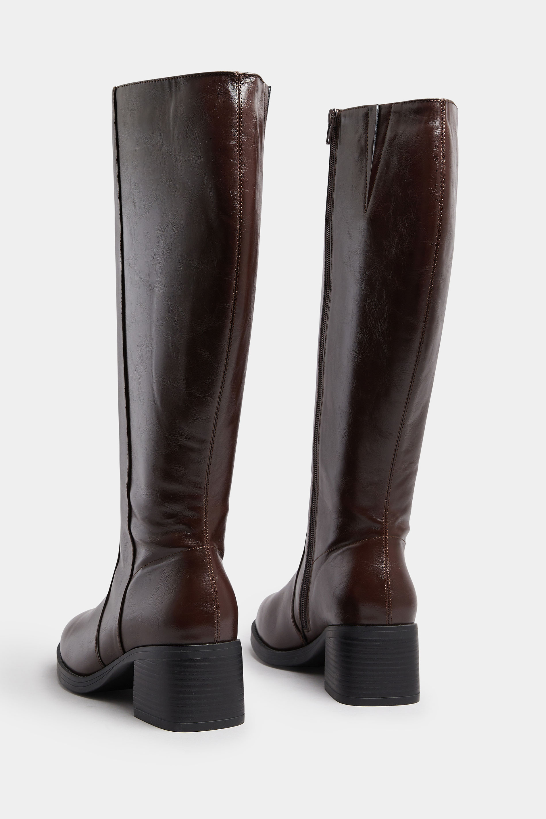 Brown Square Toe Knee High Boots In Extra Wide EEE Fit | Yours Clothing 5
