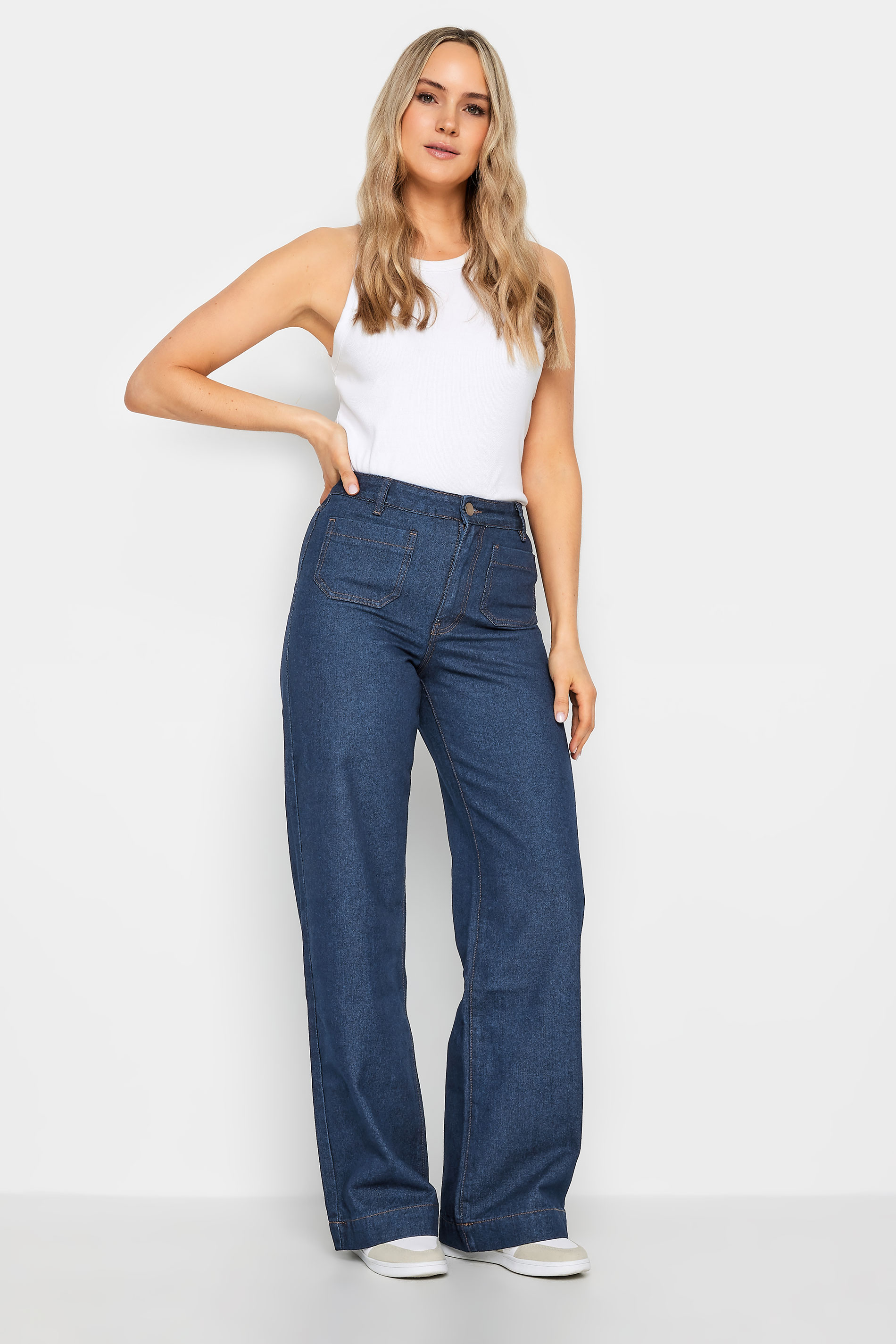 LTS Tall Womens Indigo Blue Pocket Detail Wide Leg Jeans | Long Tall Sally 2