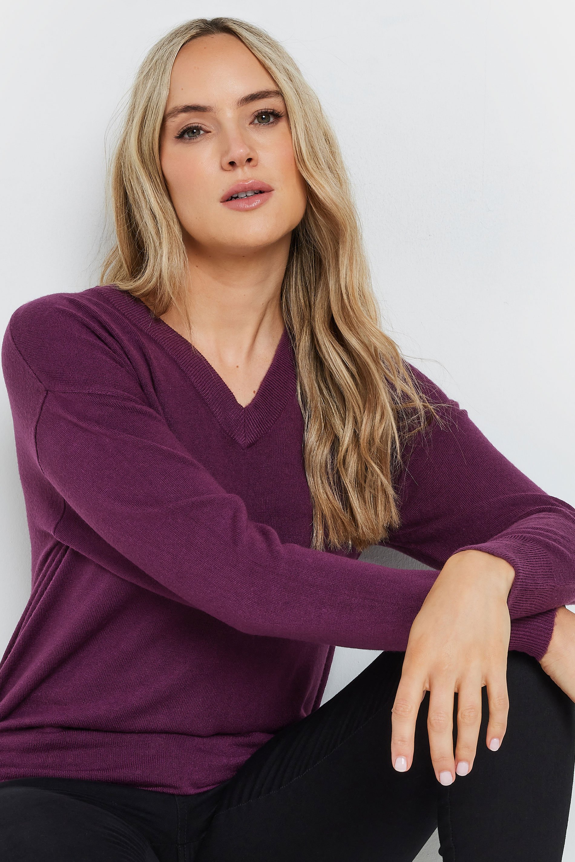 LTS Tall Purple Long Sleeve V-Neck Jumper | Long Tall Sally 4