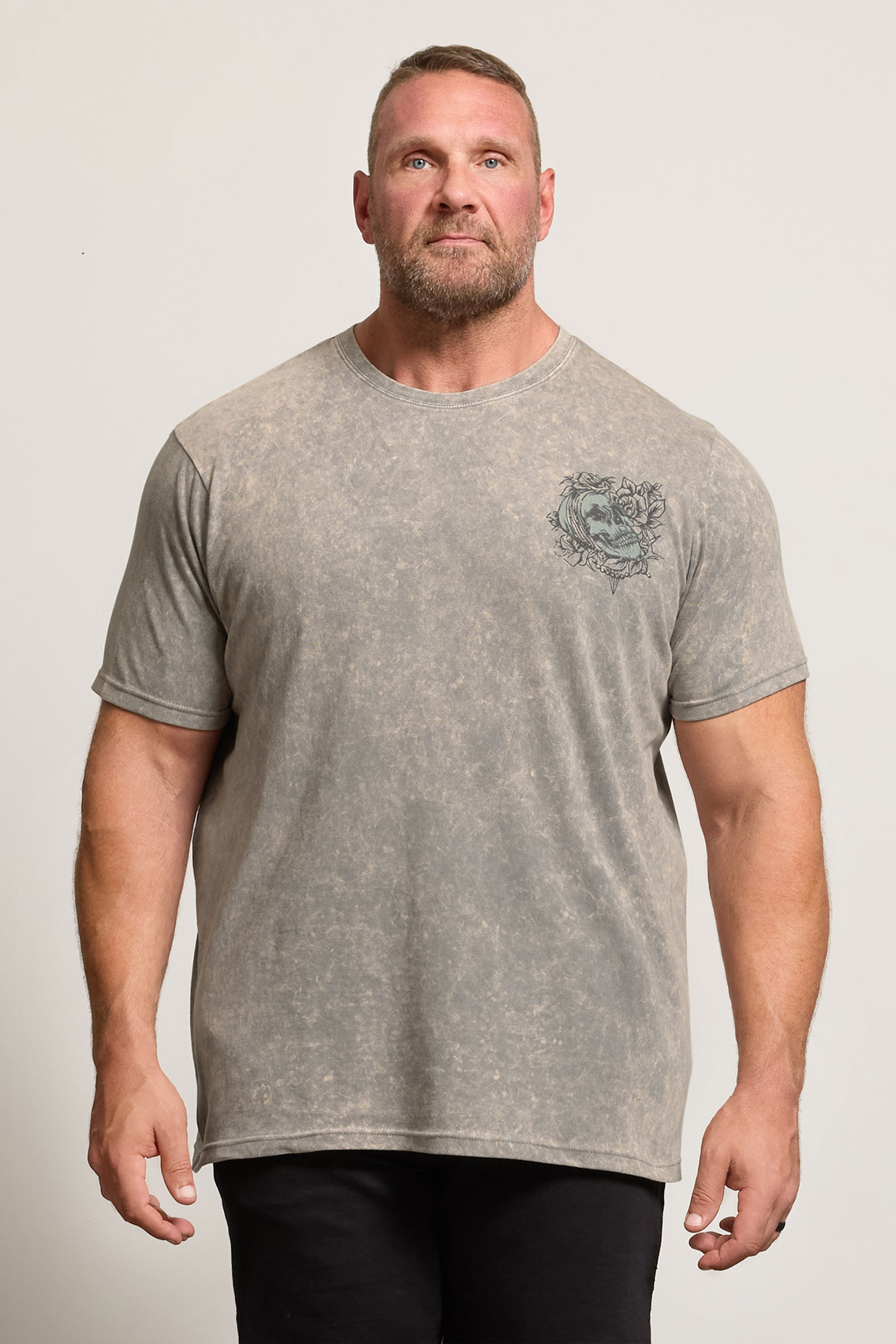 BadRhino Big & Tall Grey Acid Wash Skull Graphic T-Shirt | BadRhino 1