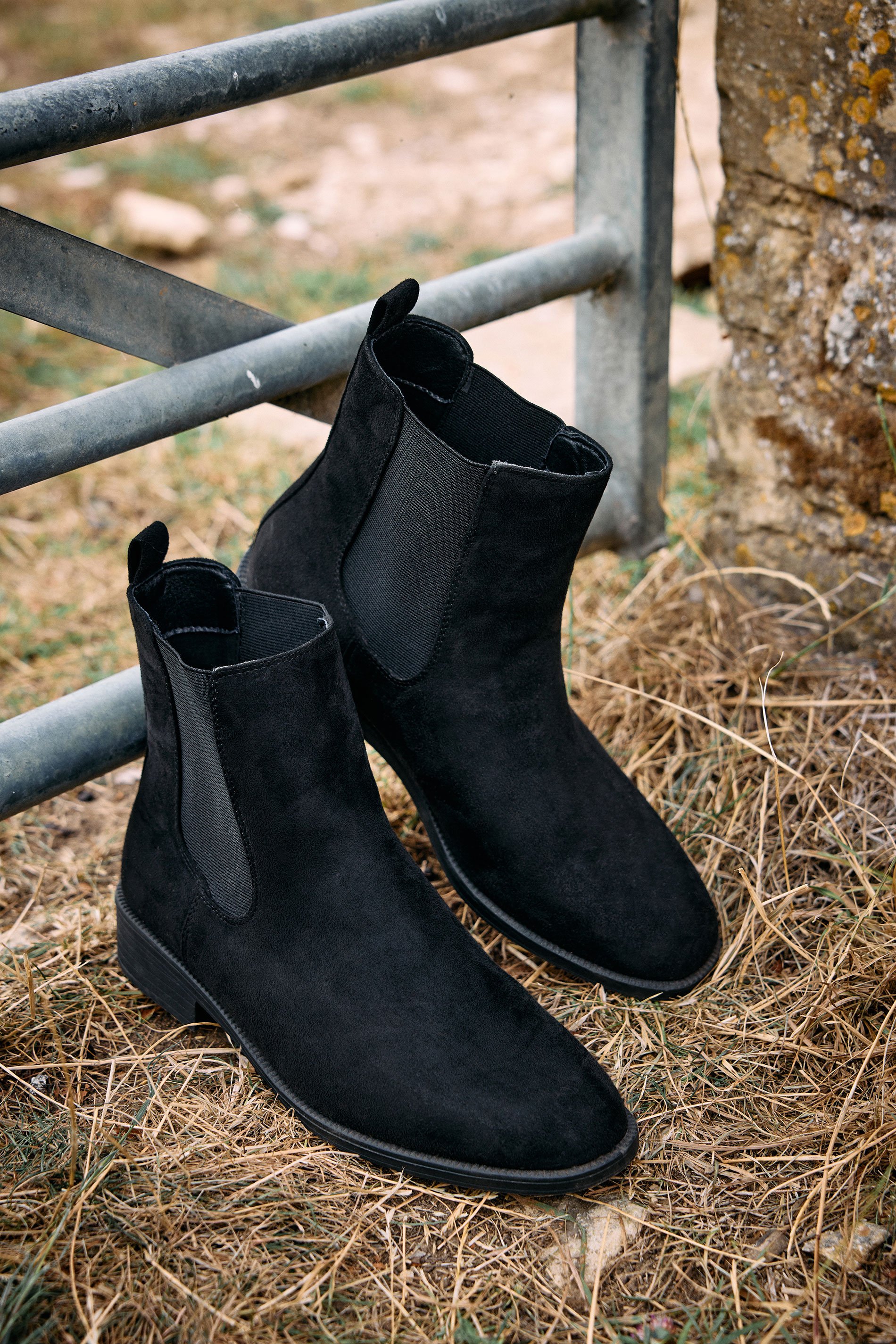 LTS Black Faux Suede Chelsea Ankle Boots In Standard Fit | Long Tall Sally 1