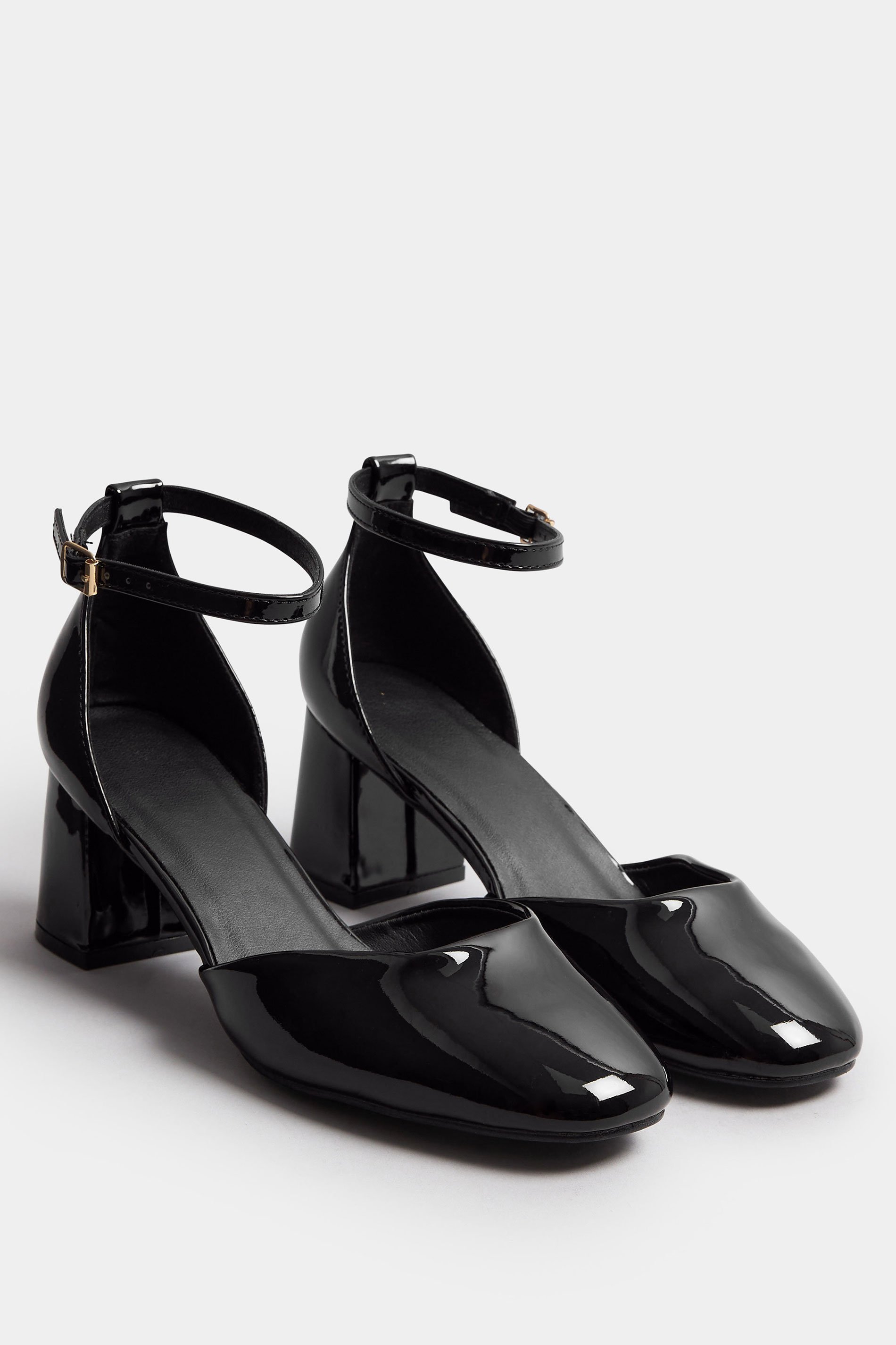 Black Patent Block Mary Jane Heels In Extra Wide EEE Fit | Yours Clothing 2