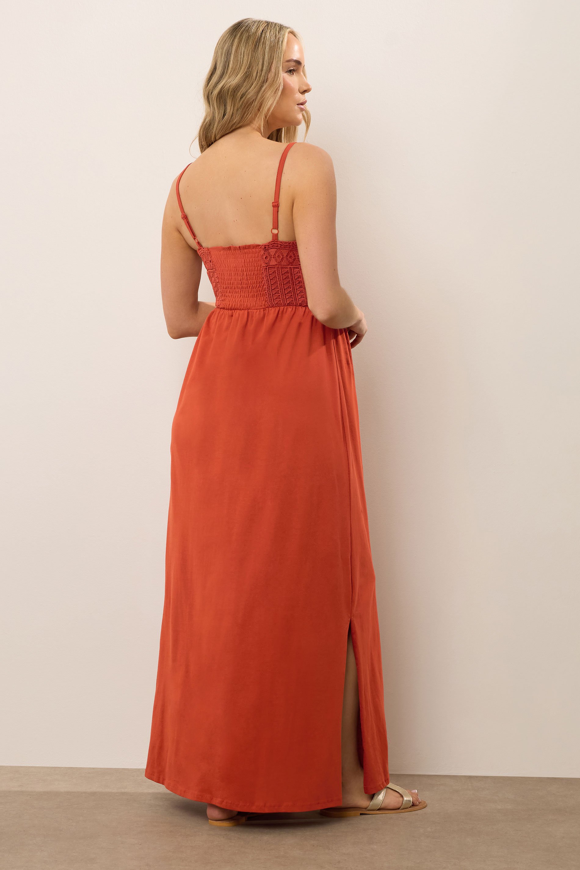 LTS Tall Maternity Rust Orange Cotton Crochet Bust Maxi Dress | Long Tall Sally 3