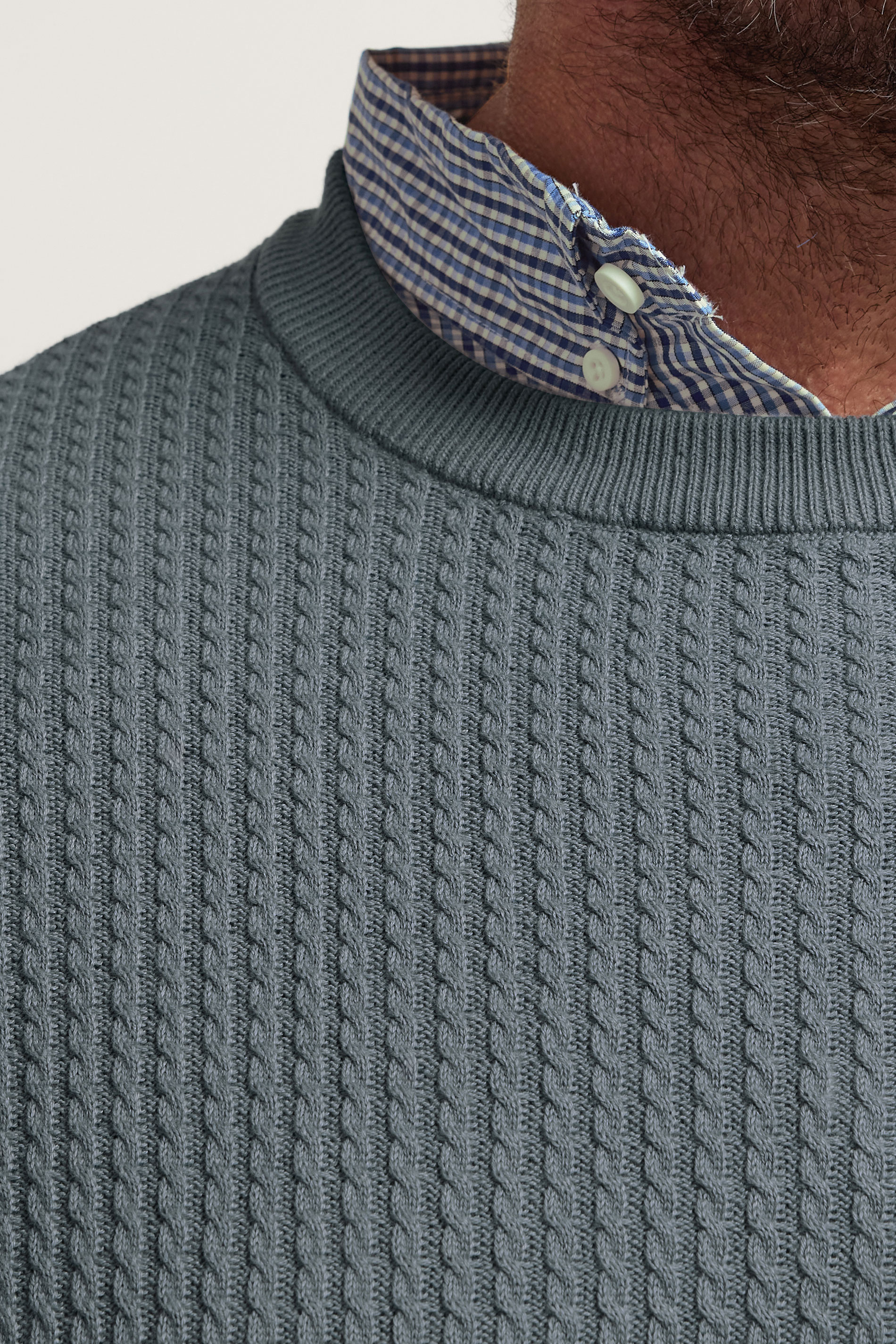 BadRhino Big & Tall Storm Blue Cable Knit Mock Shirt Jumper | BadRhino 4